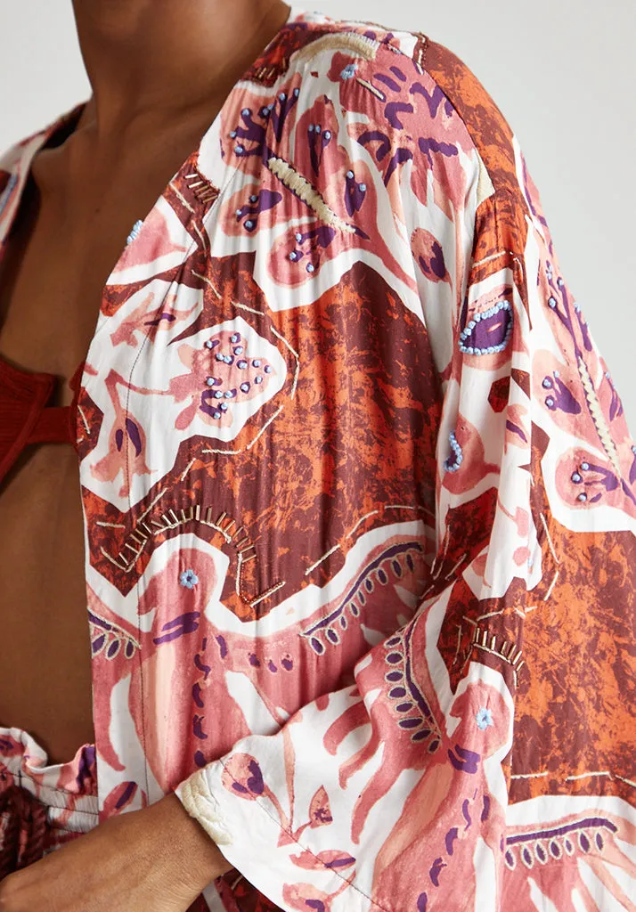 Amelia Edge To Edge Embellished Kimono In Multi