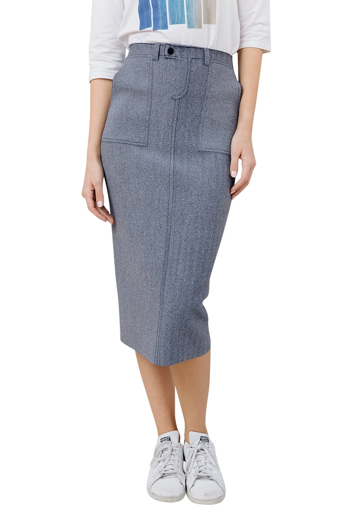 Apparalel Denim Knit Midi Pencil Skirt
