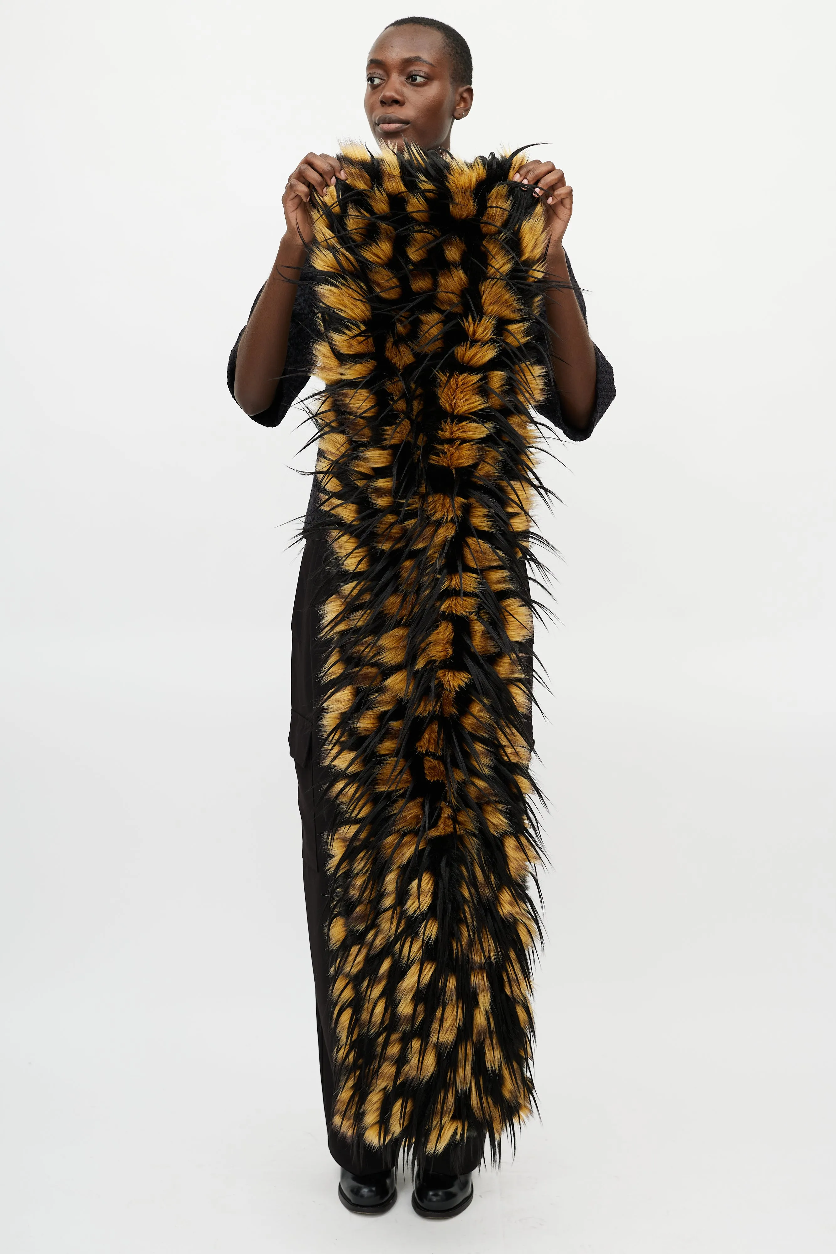 Black & Yellow Greta Faux Fur Scarf