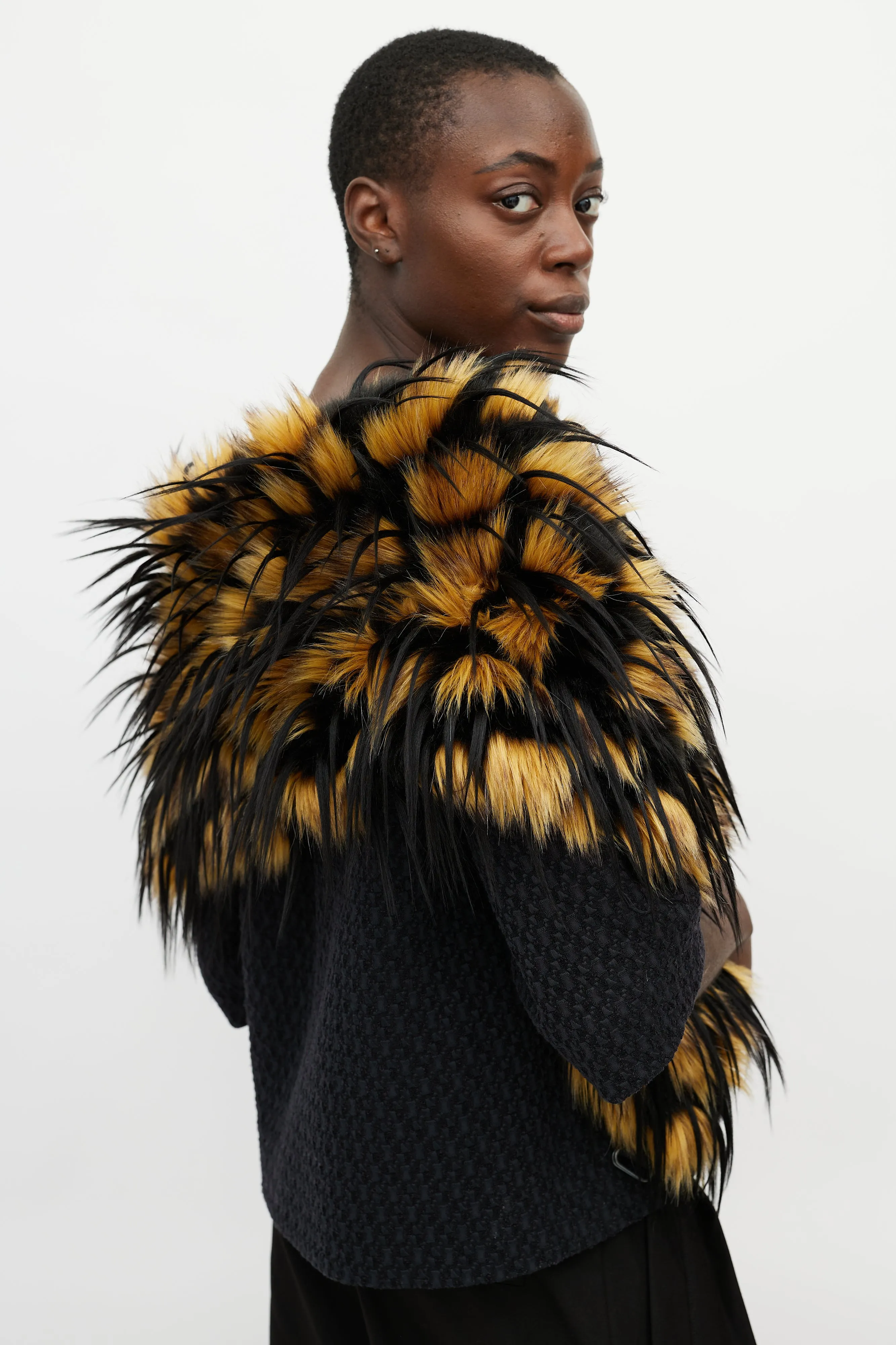 Black & Yellow Greta Faux Fur Scarf
