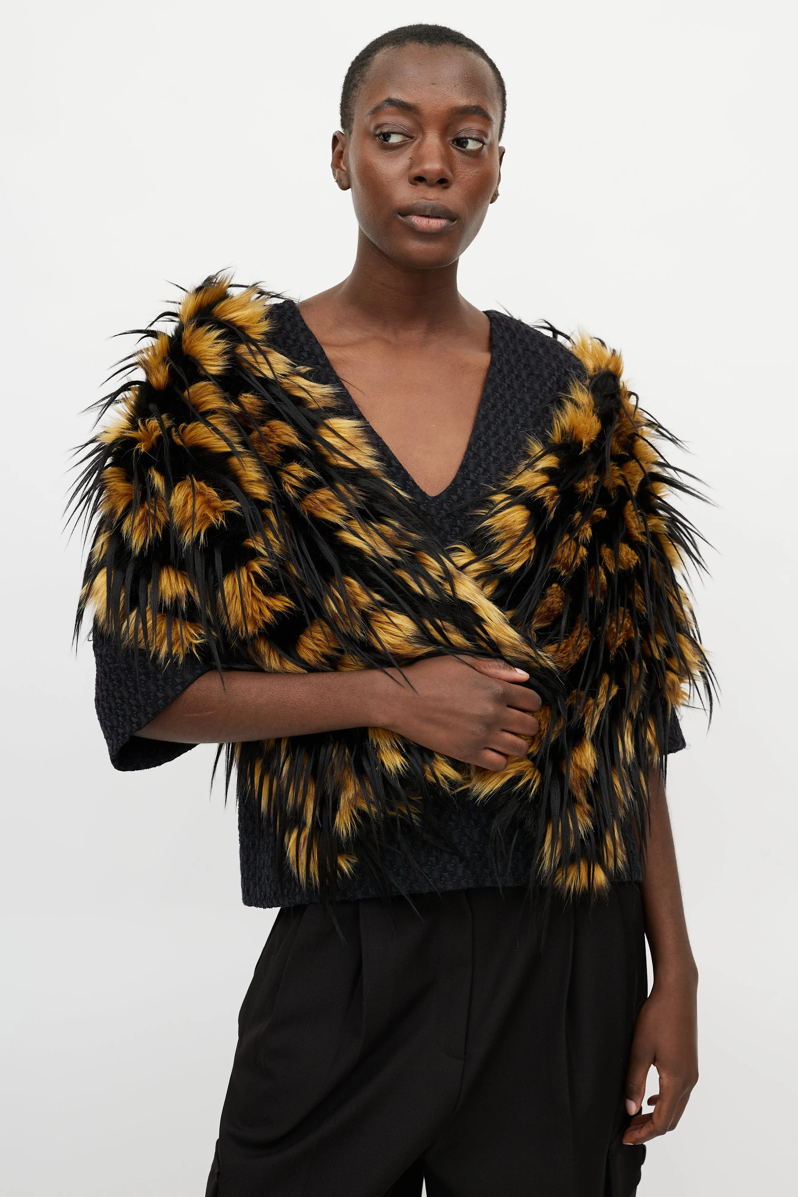 Black & Yellow Greta Faux Fur Scarf