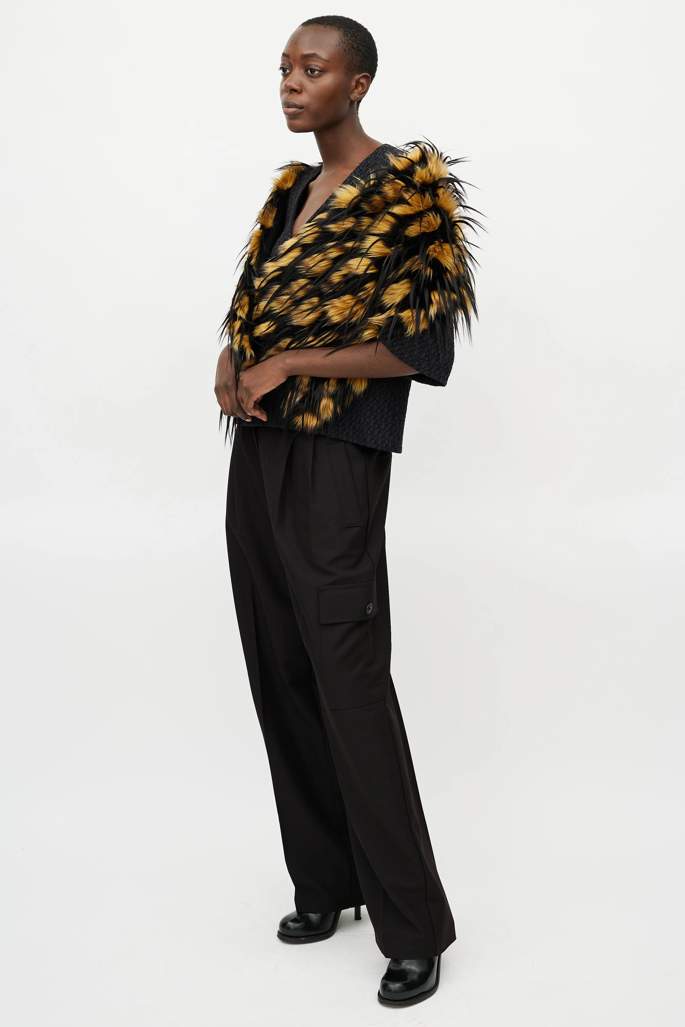 Black & Yellow Greta Faux Fur Scarf