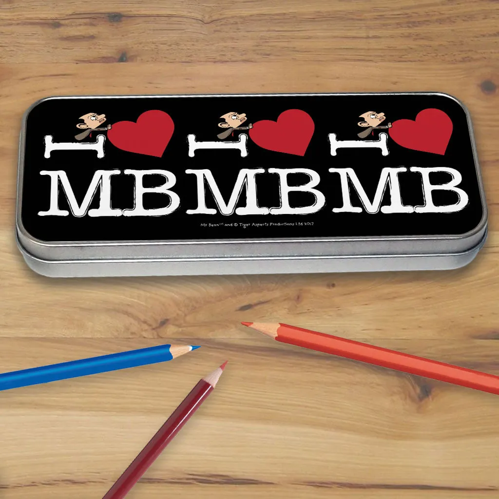 Black I Heart Mr Bean Pencil tin