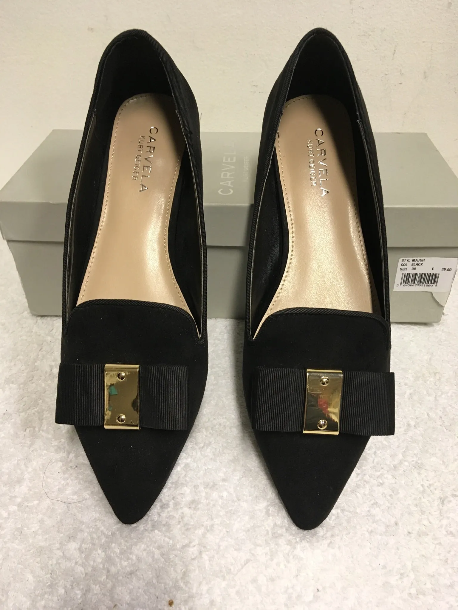BRAND NEW CARVELA BLACK SUEDETTE BOW TRIM FLATS SIZE 5/38