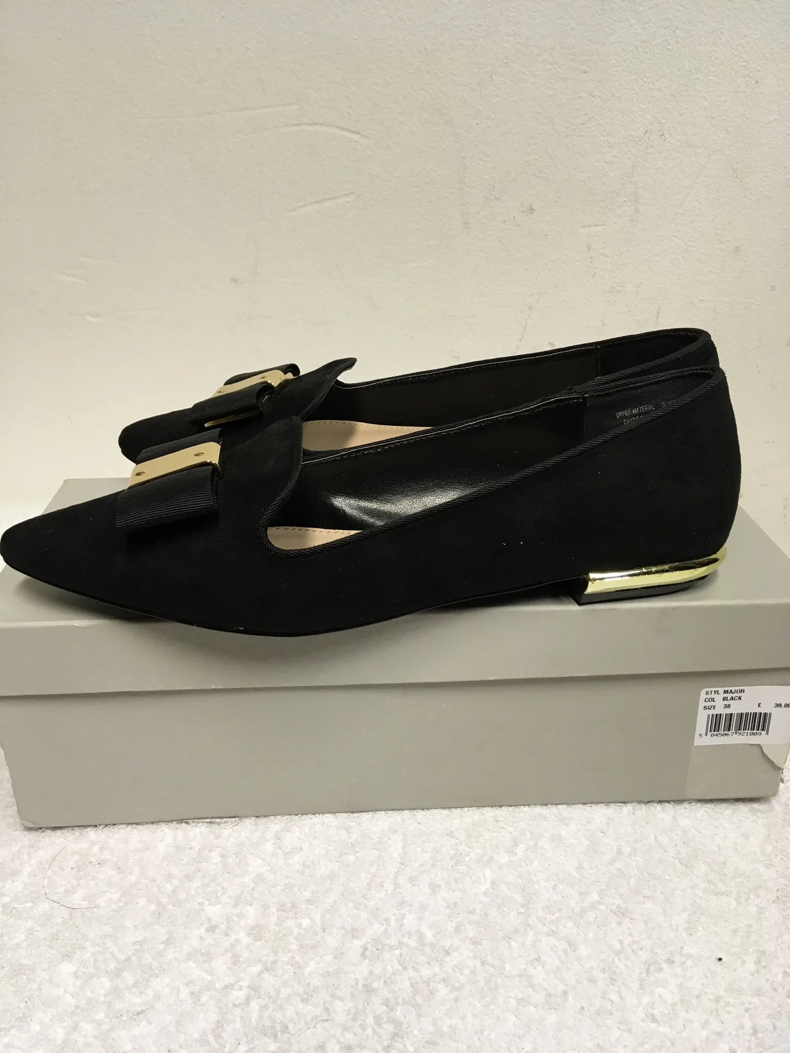 BRAND NEW CARVELA BLACK SUEDETTE BOW TRIM FLATS SIZE 5/38