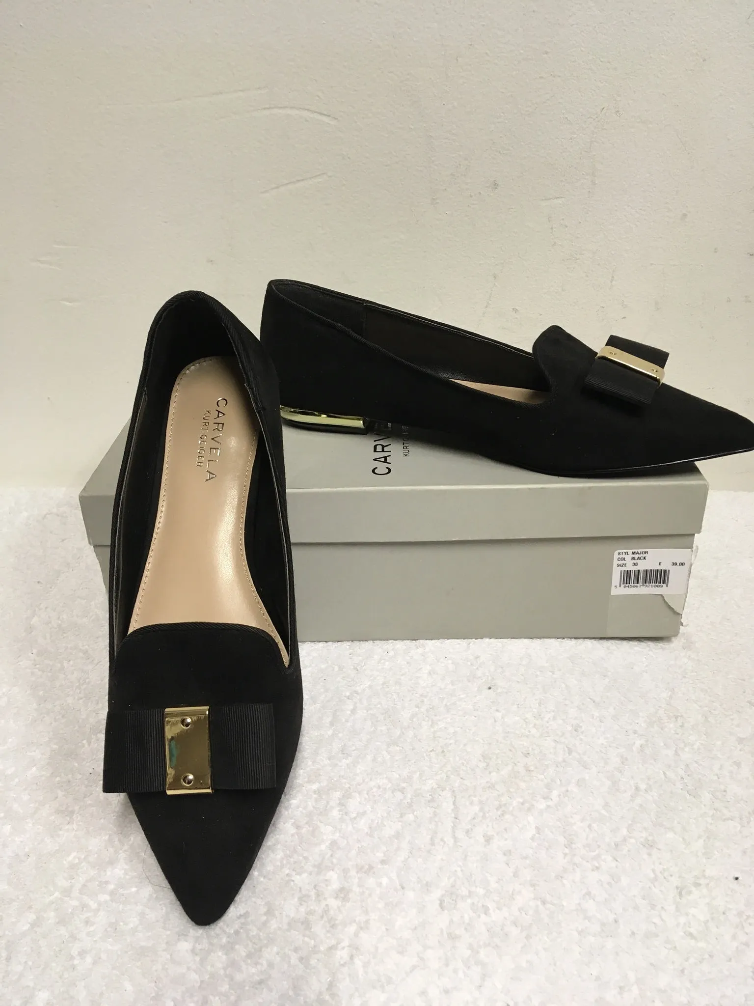 BRAND NEW CARVELA BLACK SUEDETTE BOW TRIM FLATS SIZE 5/38