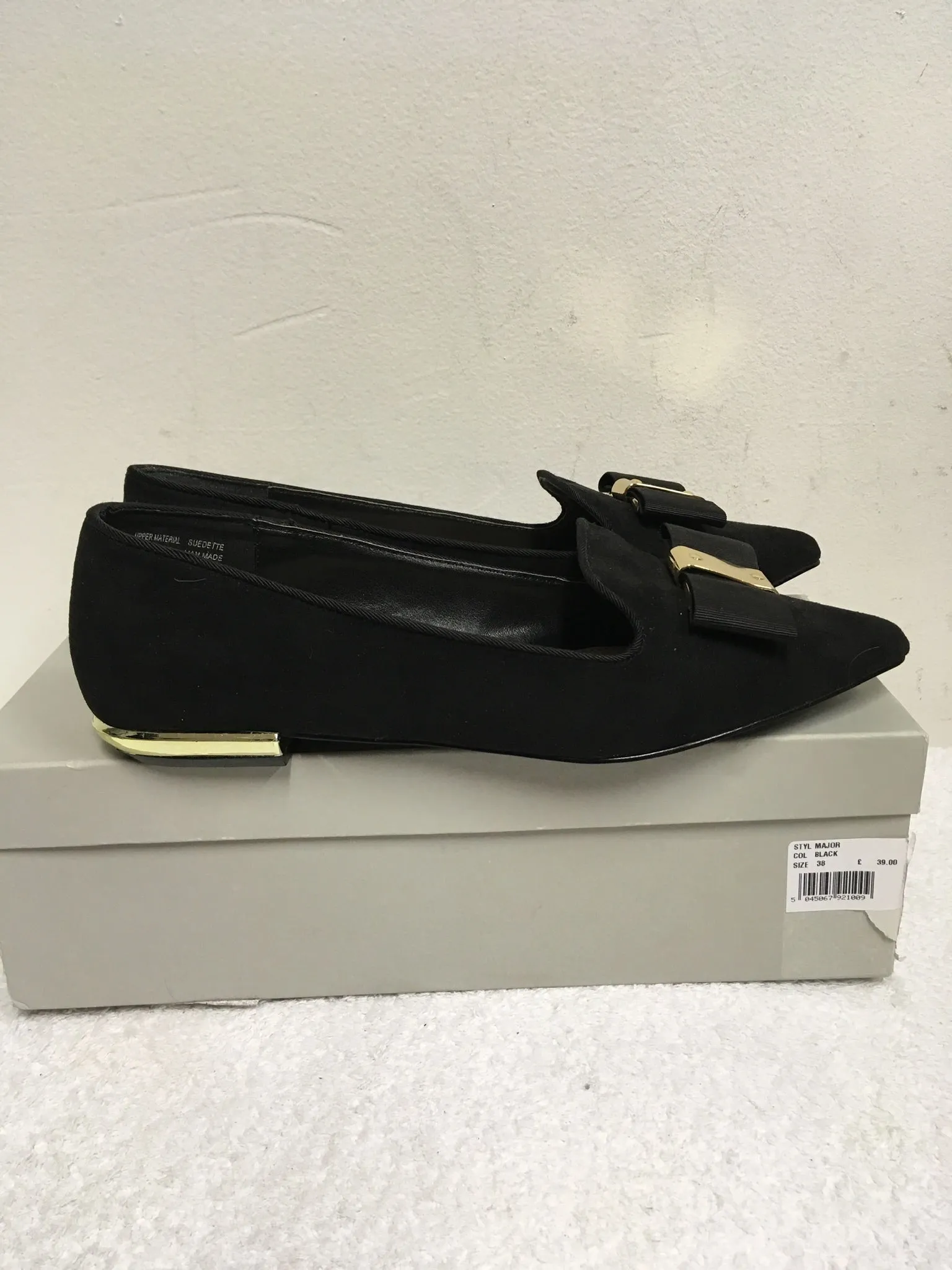 BRAND NEW CARVELA BLACK SUEDETTE BOW TRIM FLATS SIZE 5/38