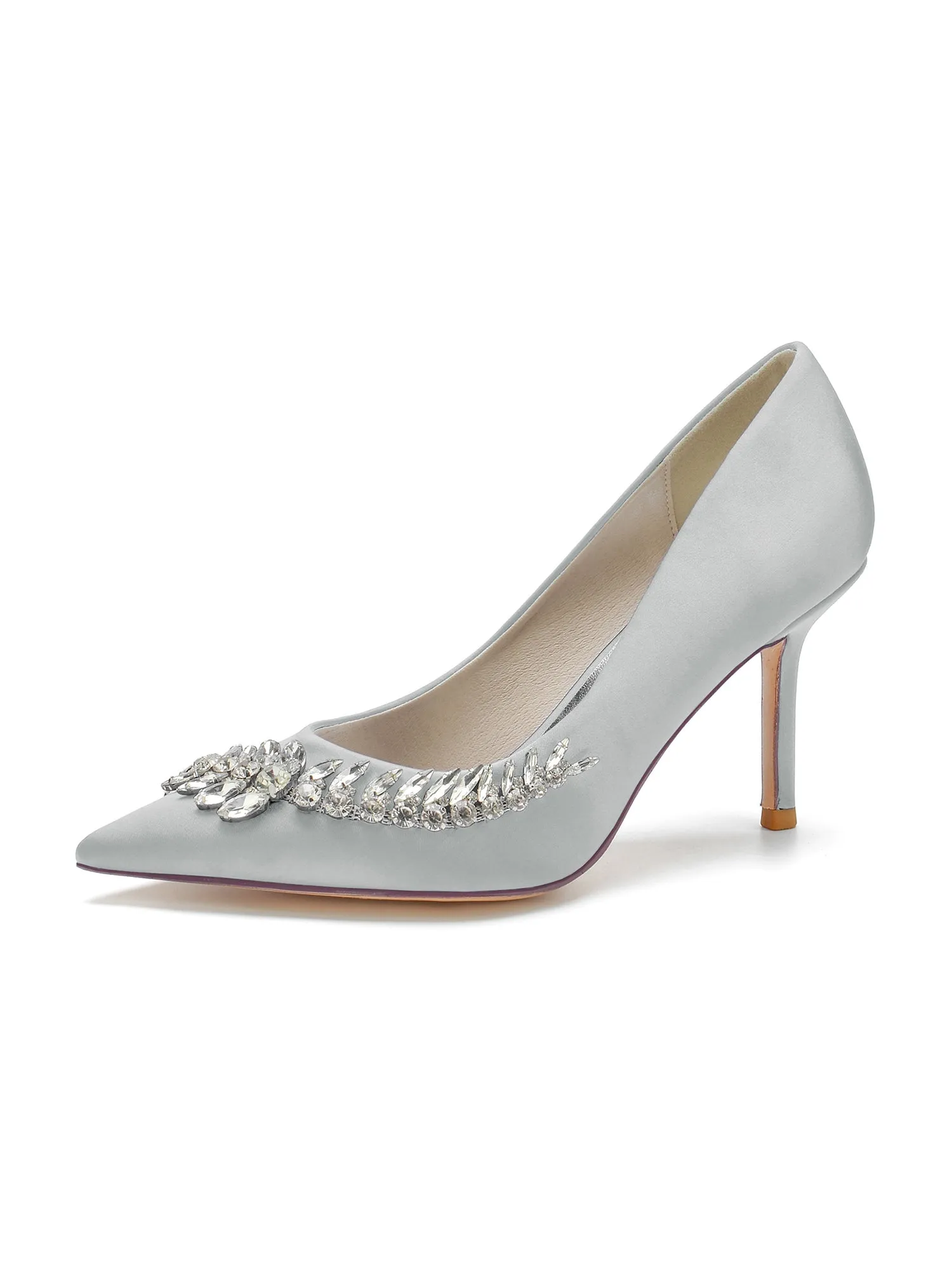 Crystal Side Pointed Toe Satin Pump