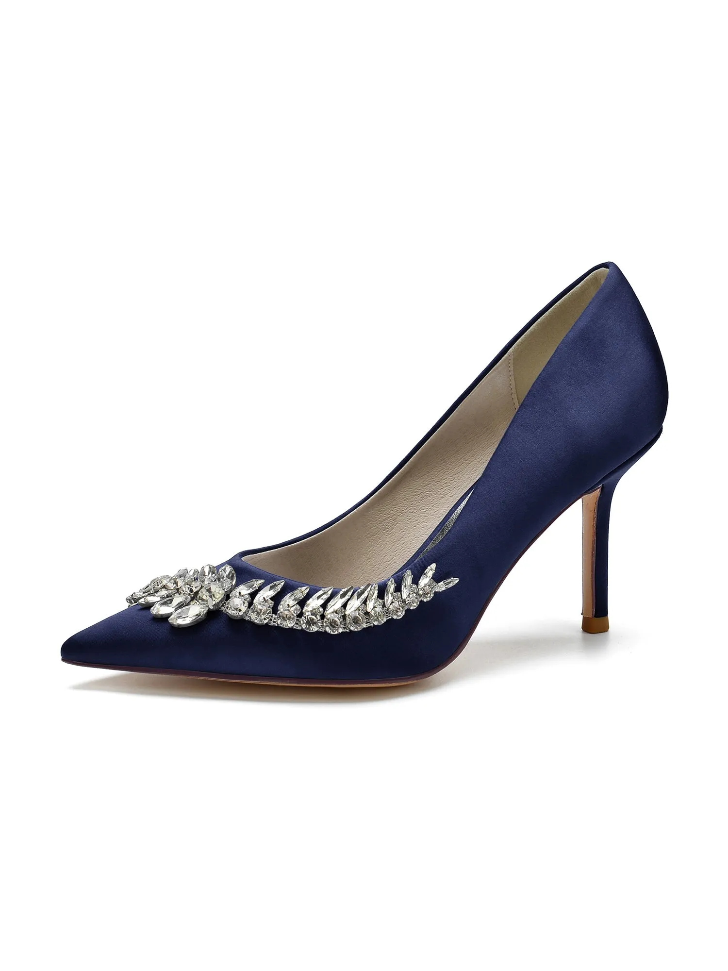 Crystal Side Pointed Toe Satin Pump