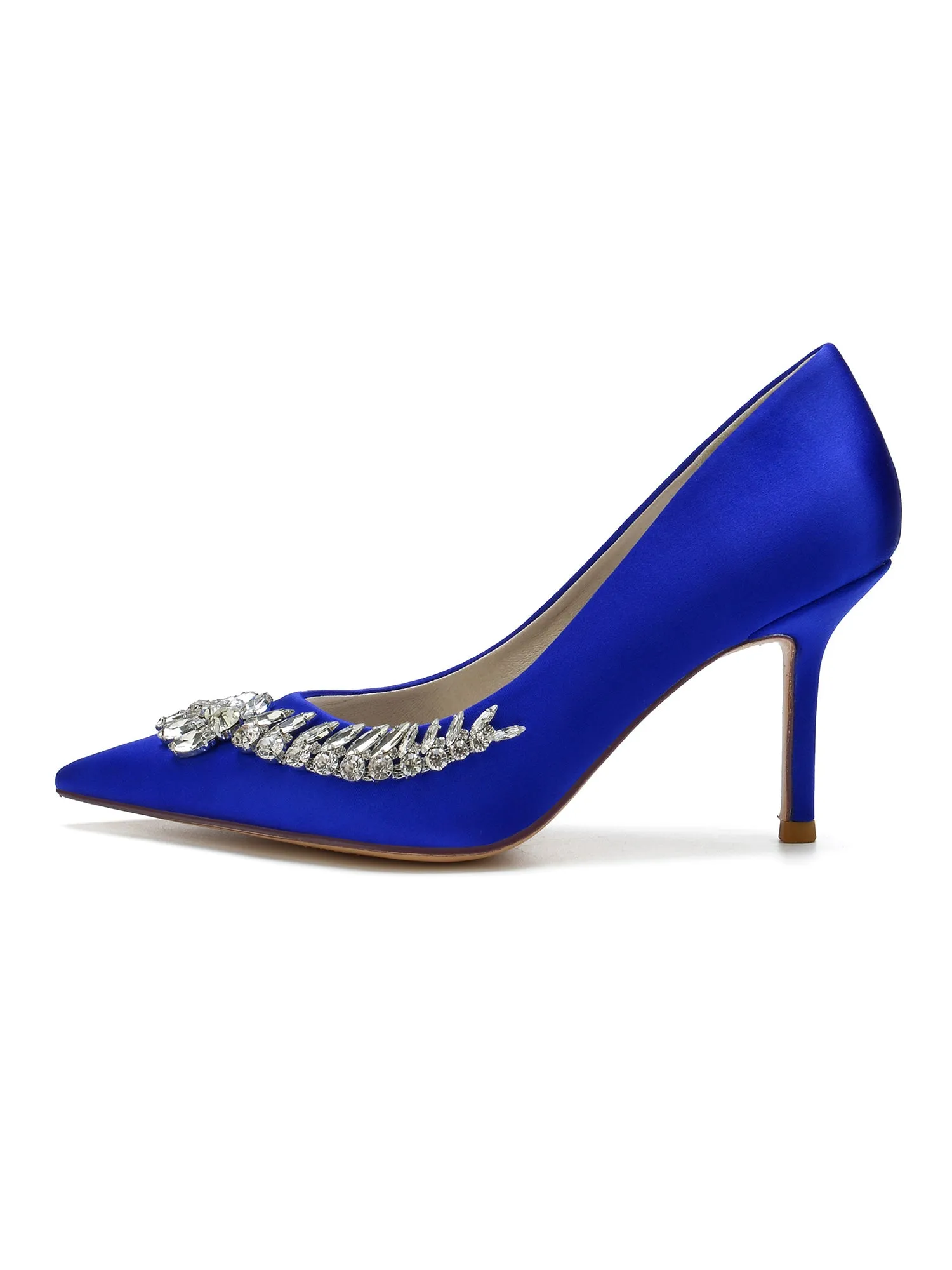 Crystal Side Pointed Toe Satin Pump