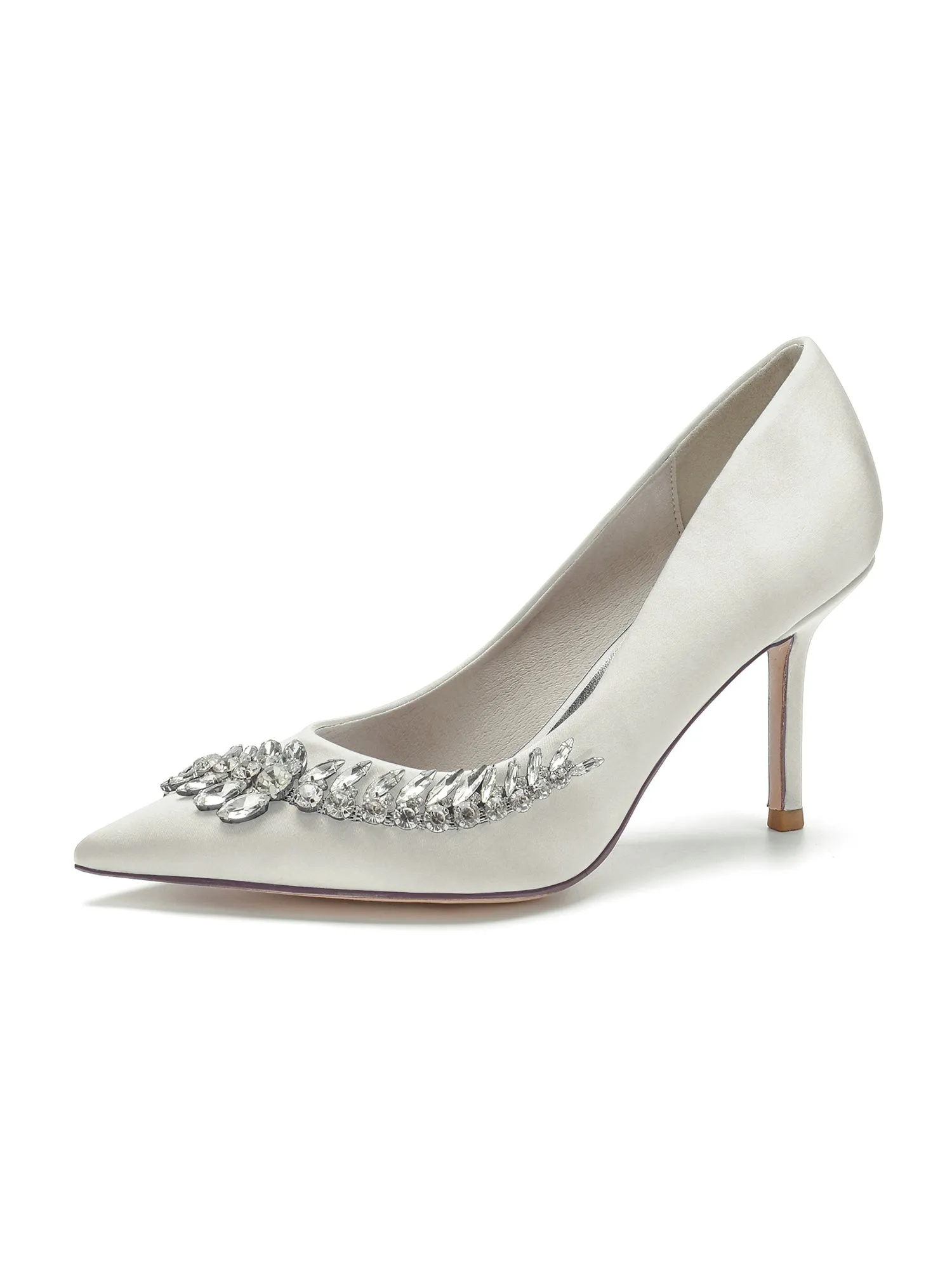 Crystal Side Pointed Toe Satin Pump