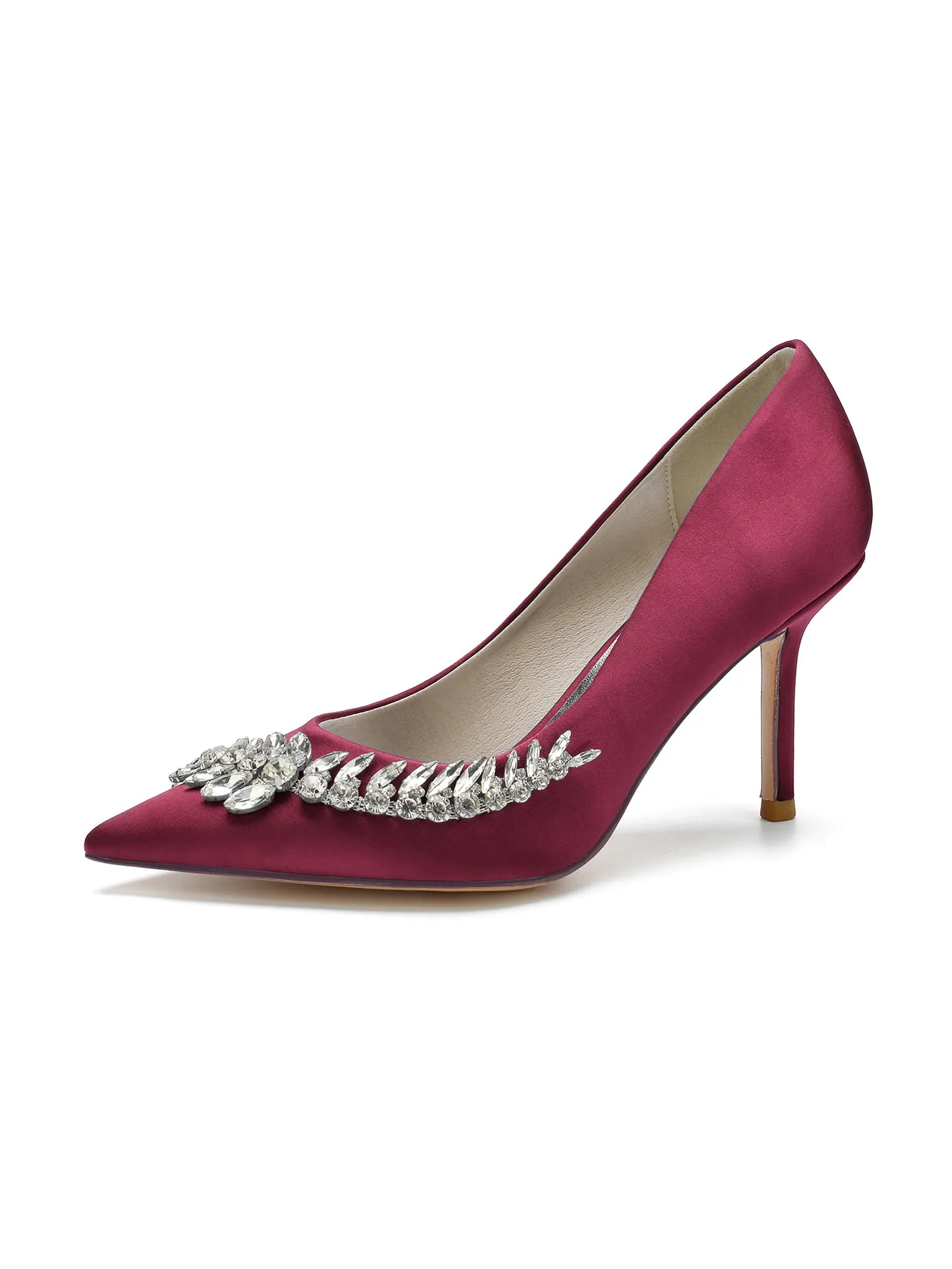 Crystal Side Pointed Toe Satin Pump
