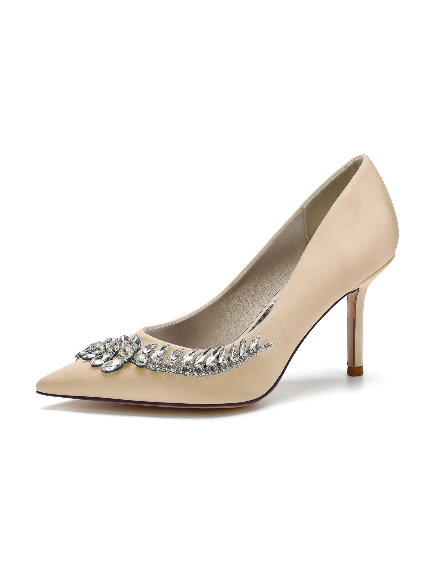 Crystal Side Pointed Toe Satin Pump