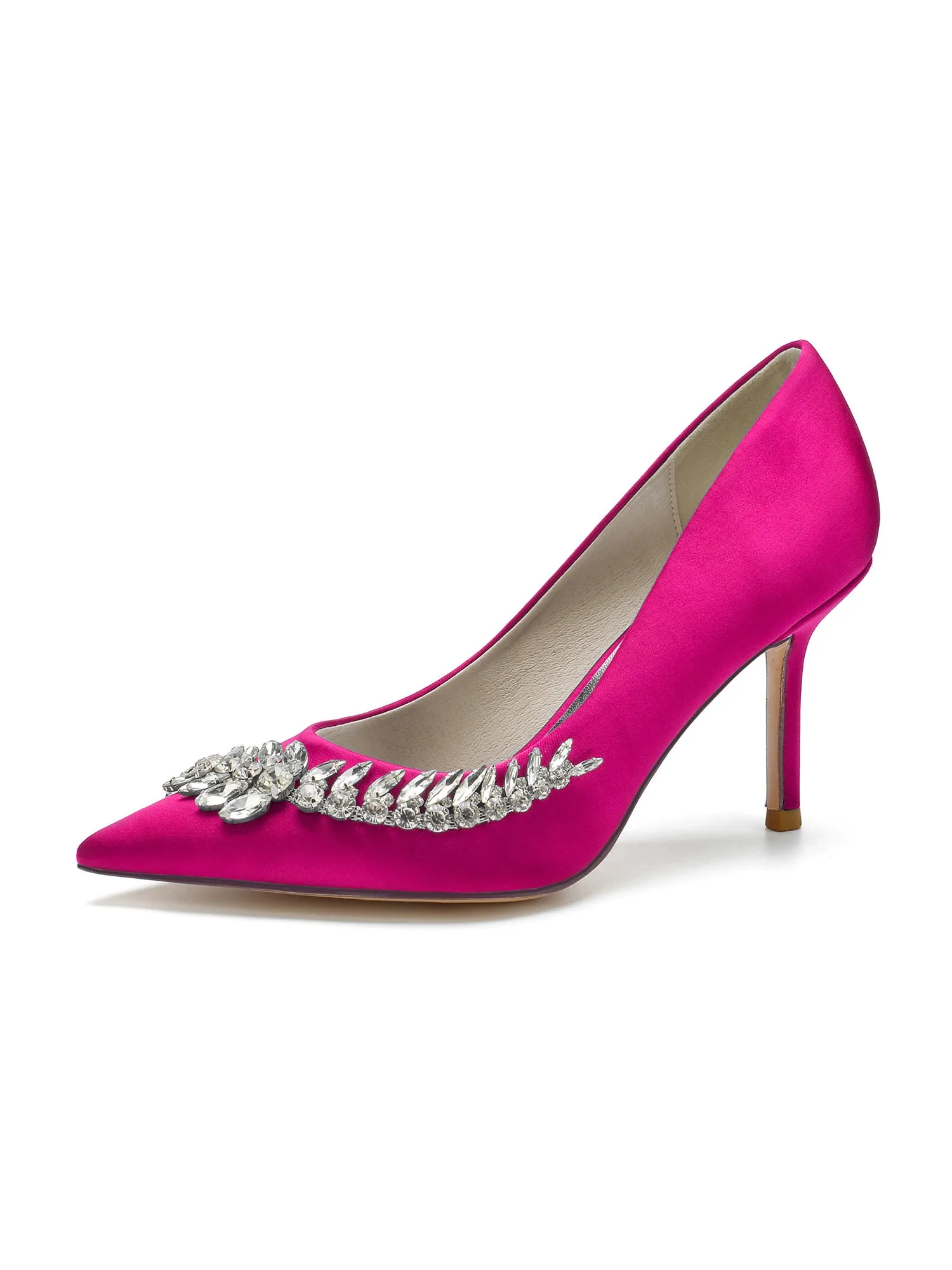 Crystal Side Pointed Toe Satin Pump