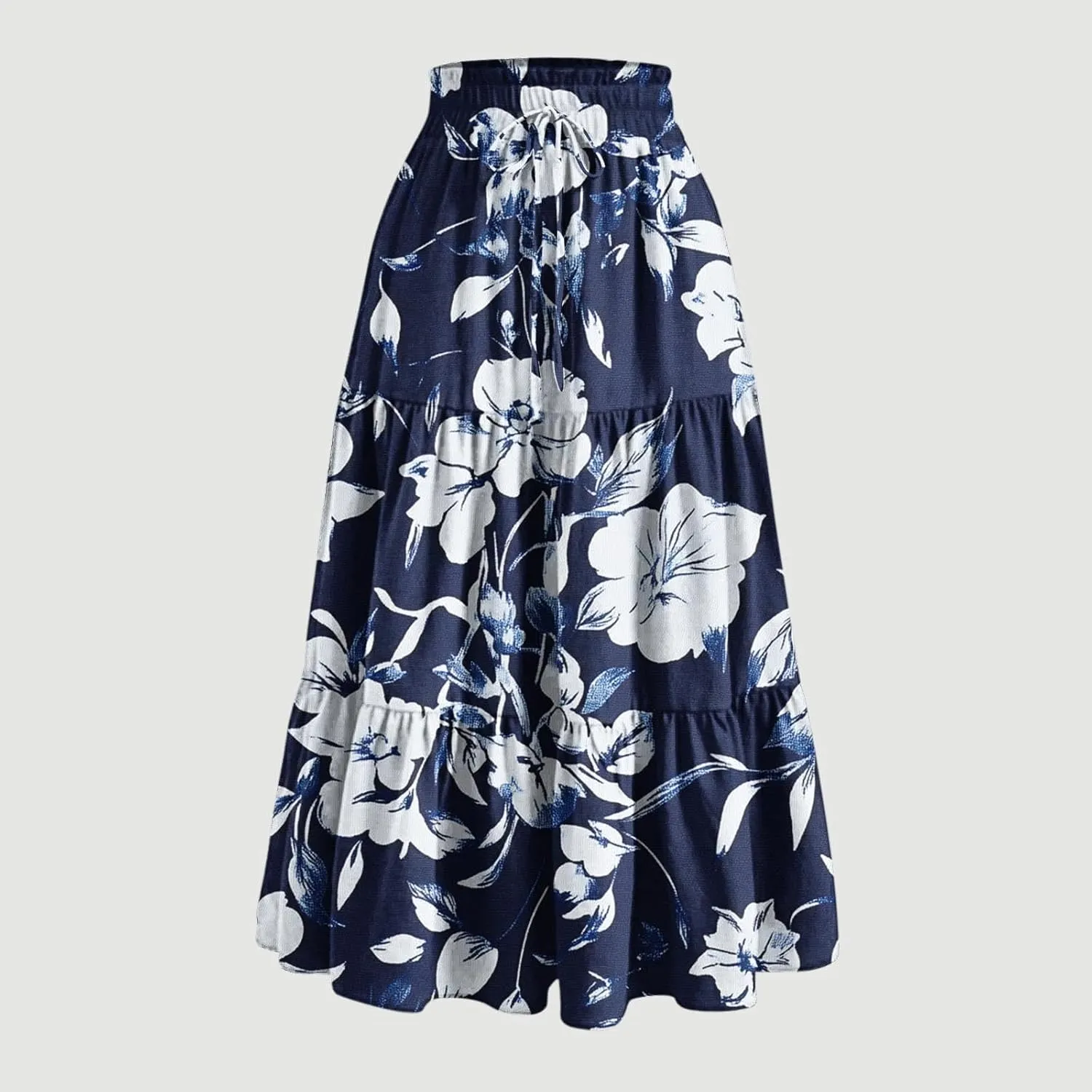 DDAPJ pyju Women's Summer Boho Tiered Maxi Skirt 2025 Trendy Floral Printed Elastic High Waist Pleated Long Beach Skirts