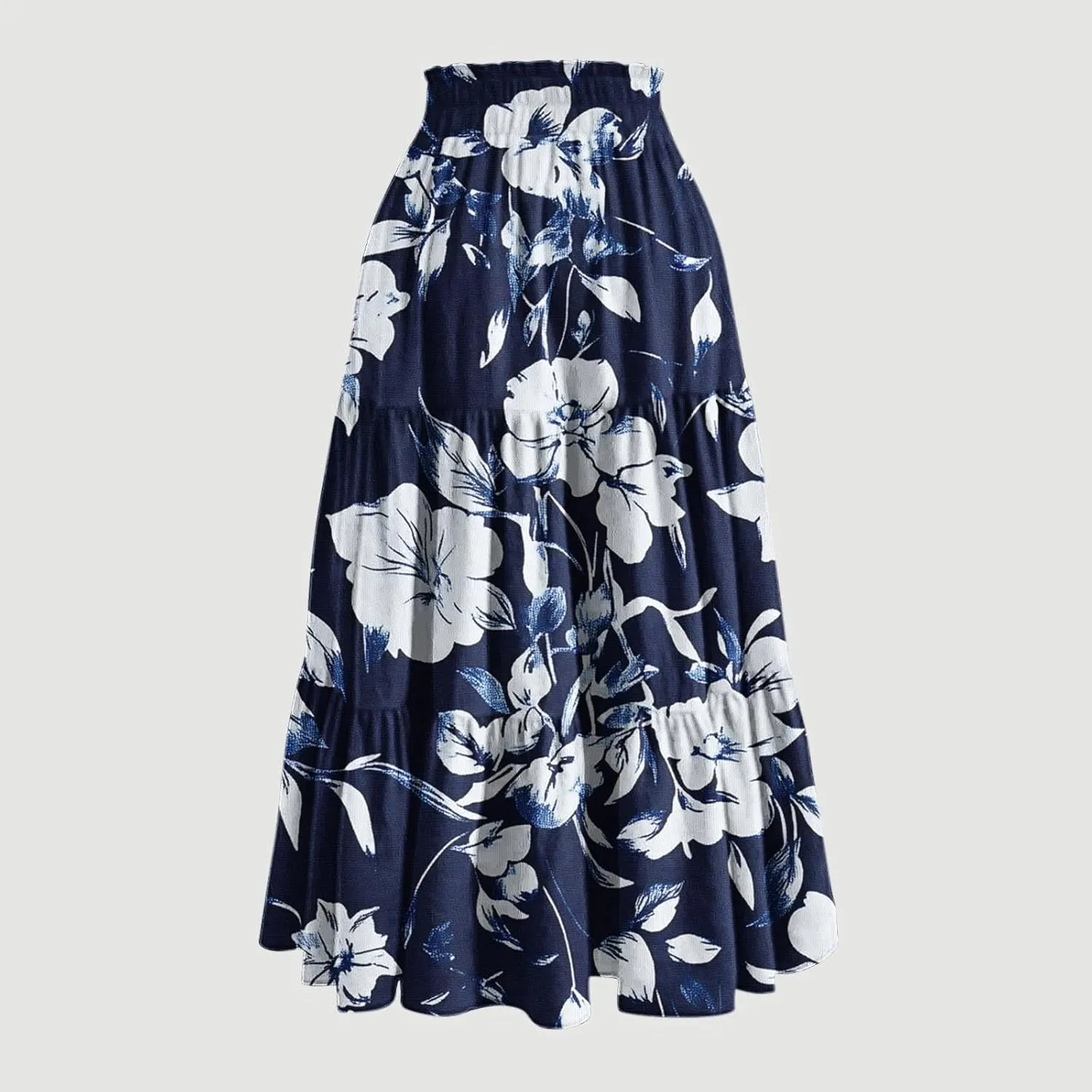 DDAPJ pyju Women's Summer Boho Tiered Maxi Skirt 2025 Trendy Floral Printed Elastic High Waist Pleated Long Beach Skirts