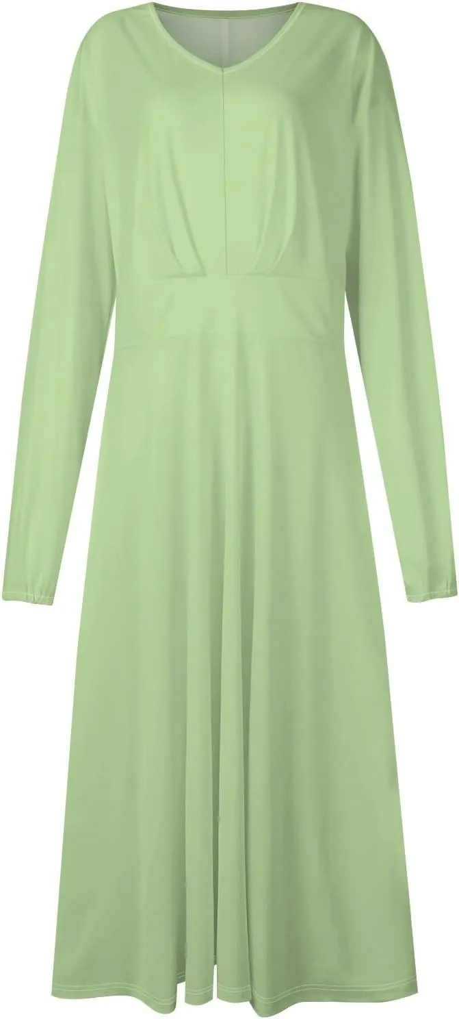 Fall Wedding Guest Dresses for Women Long Sleeve Wrap V Neck Ruffle Belted A-Line Flowy Midi Dresses