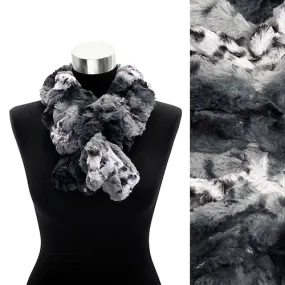 Faux Fur Ruffle Animal Print Scarf Black White