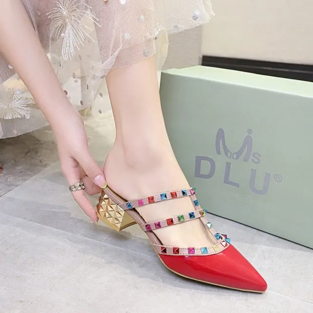 Hot Studded Pointed Toe Strappy Stiletto Shoes