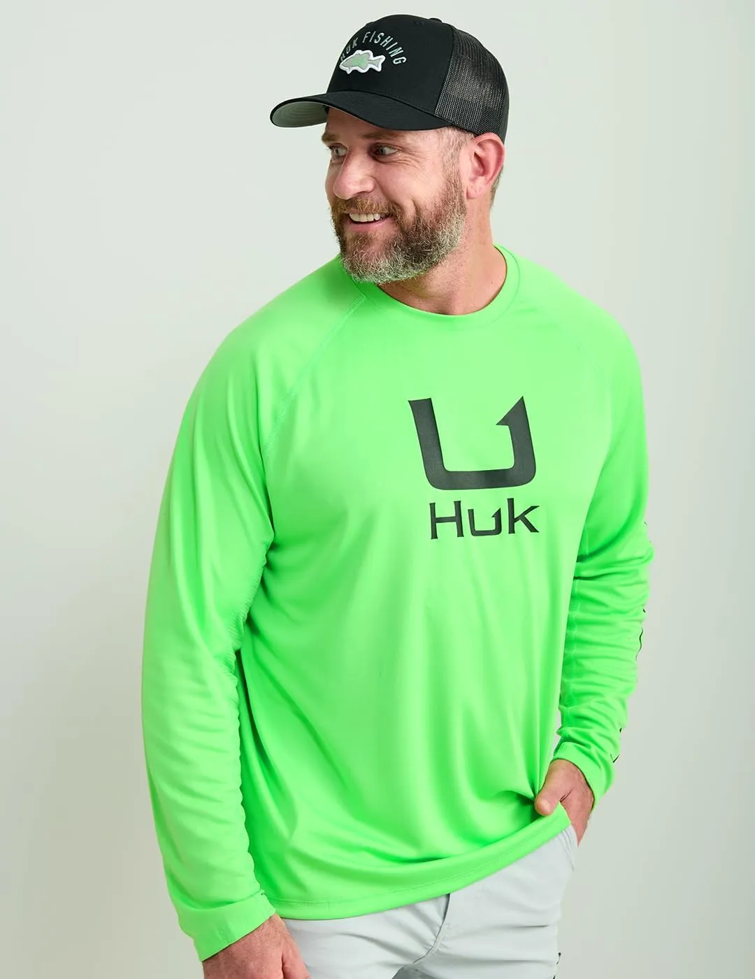 HUK Men's Kc Scott Patterned Icon Crew, Performance Long Sleeve Fishing Shirt