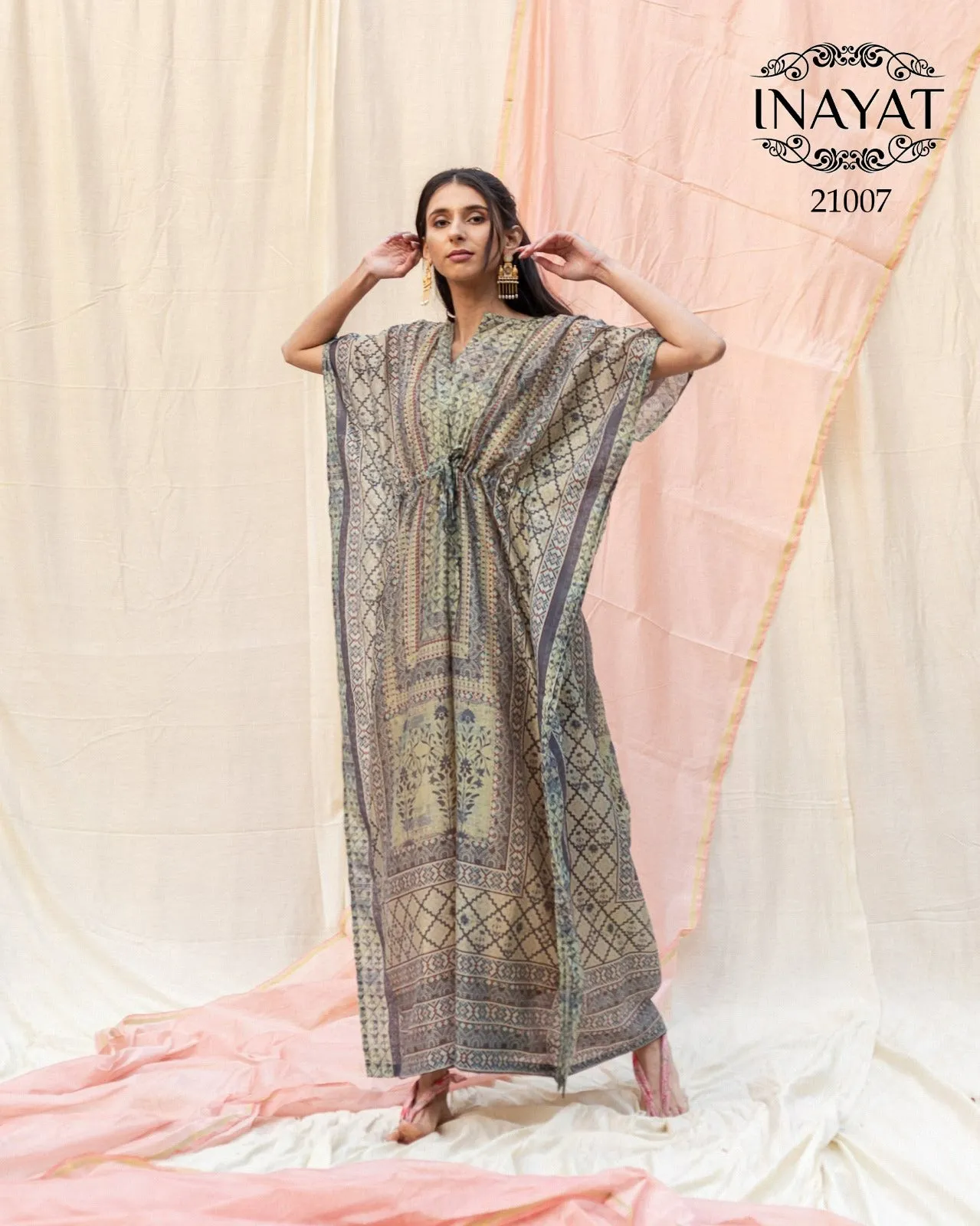 Inayat Kaftans Design Series: 21001 to 21007 Soft Silk Floral Printed Kaftans (499x07)