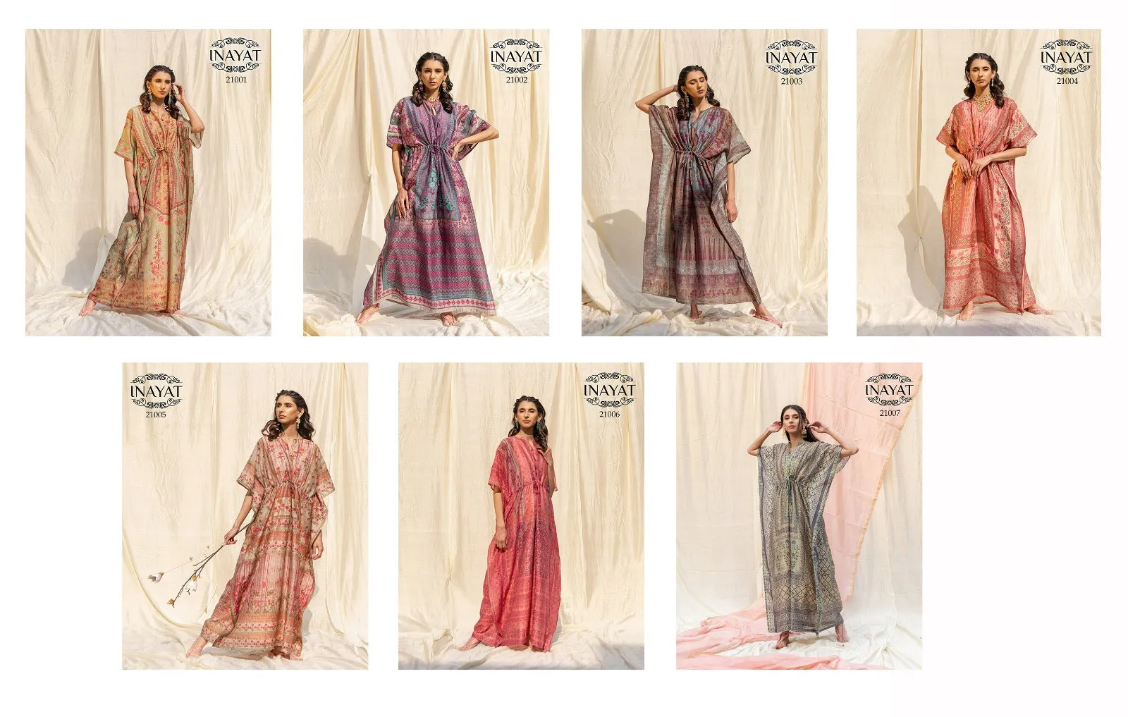 Inayat Kaftans Design Series: 21001 to 21007 Soft Silk Floral Printed Kaftans (499x07)