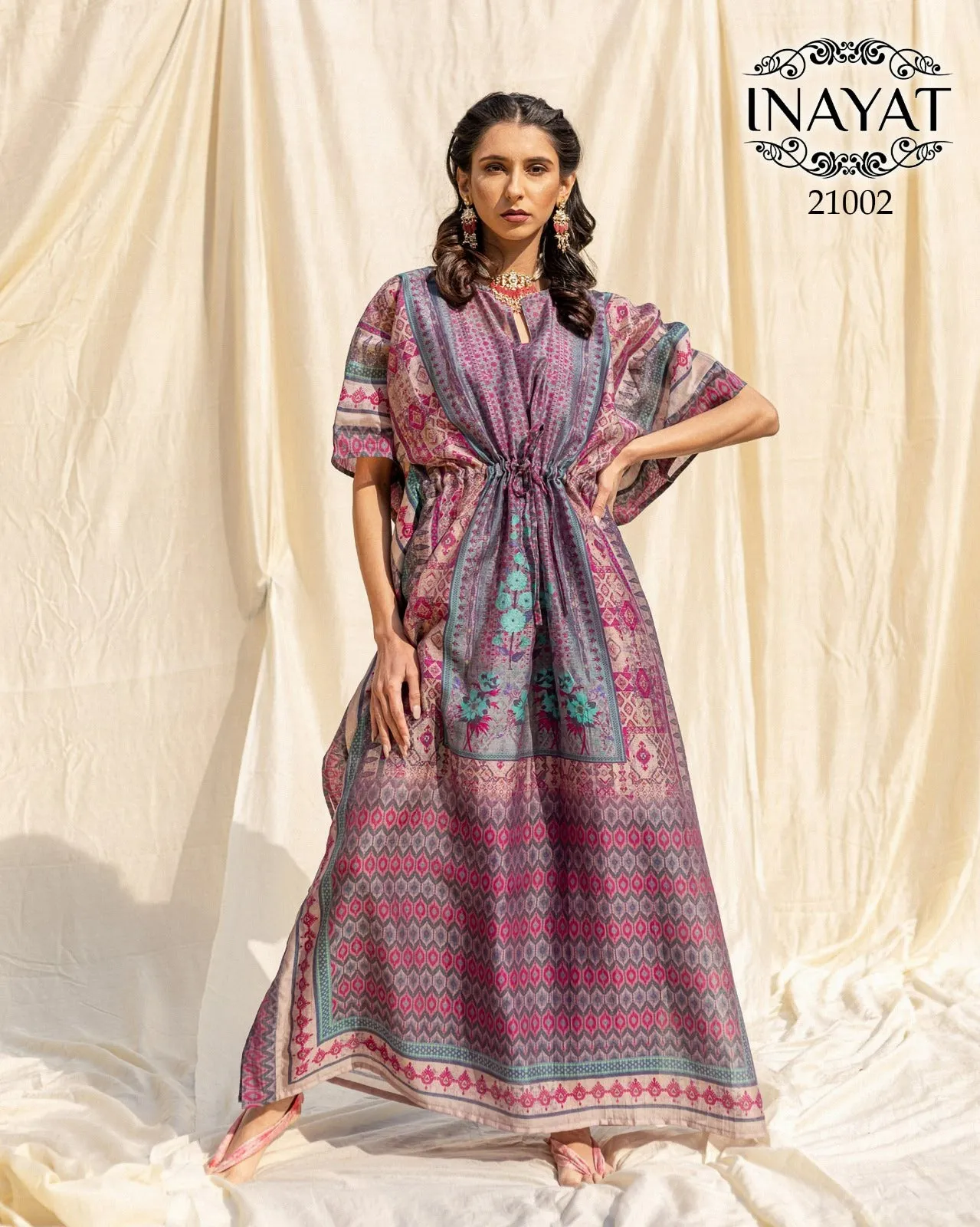 Inayat Kaftans Design Series: 21001 to 21007 Soft Silk Floral Printed Kaftans (499x07)