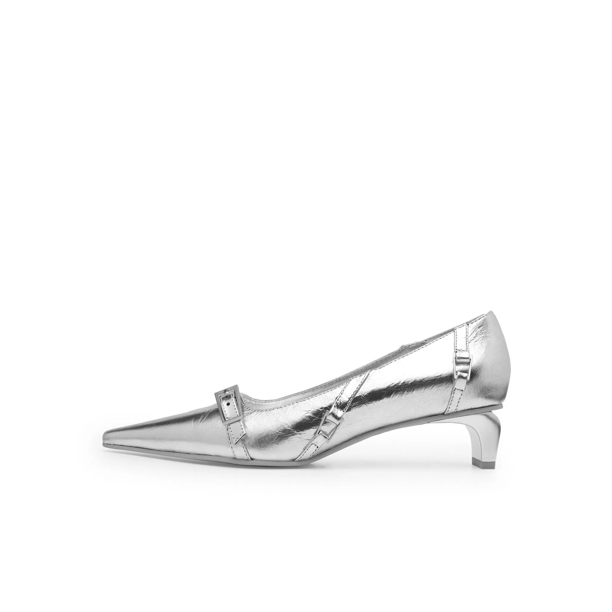Irregular Thin Strip Shoes With Low Heels Pointed Toes In Sliver