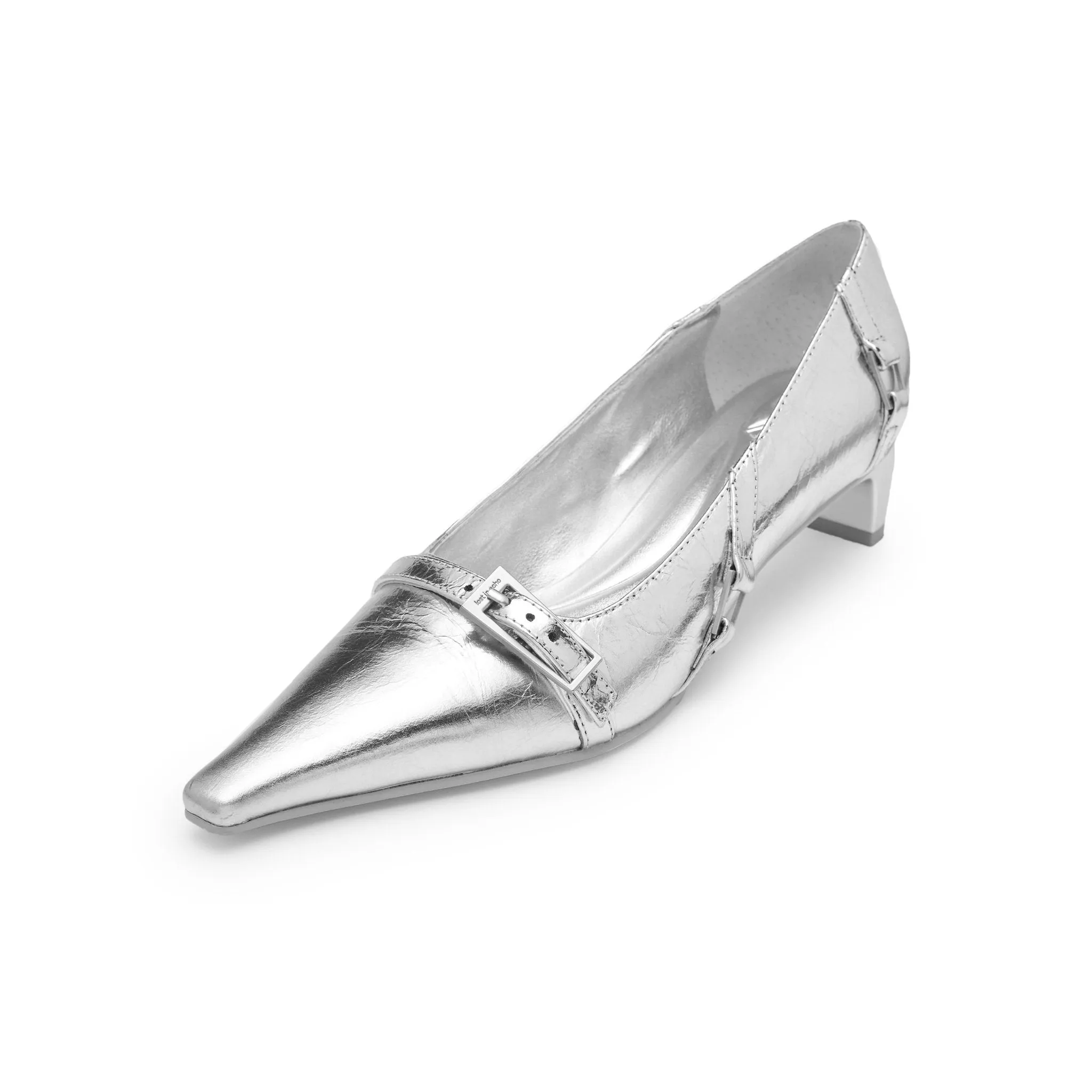 Irregular Thin Strip Shoes With Low Heels Pointed Toes In Sliver