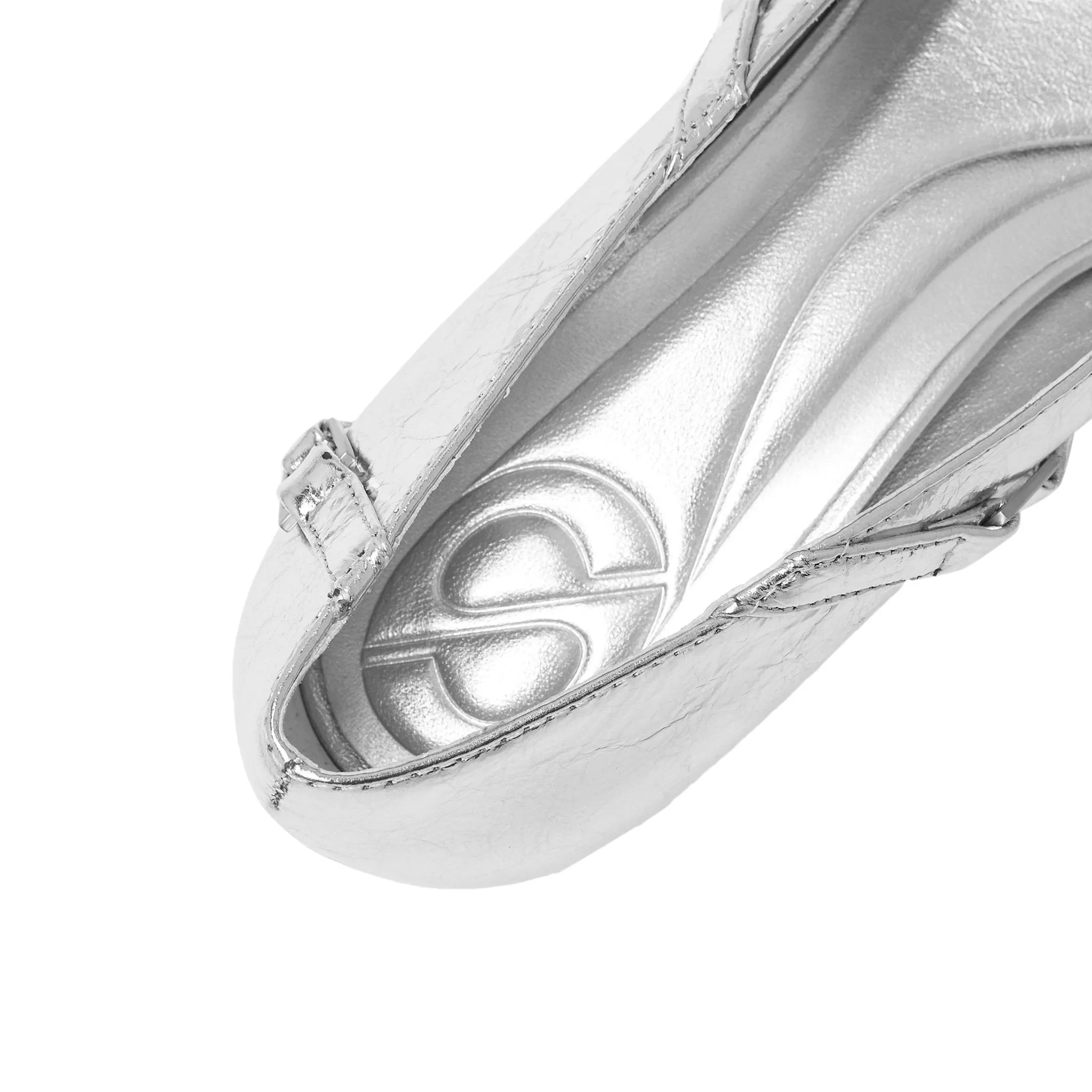 Irregular Thin Strip Shoes With Low Heels Pointed Toes In Sliver