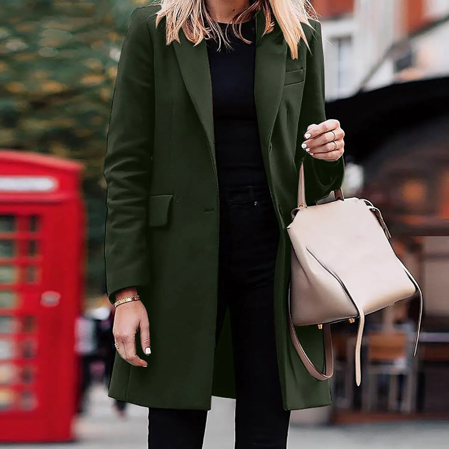 LCMTWX Women'S Coats Jacket Casual Fashion Long Sleeved Mid Long Coat Single Breasted Suit Jacket Womens Clothes Trendy
