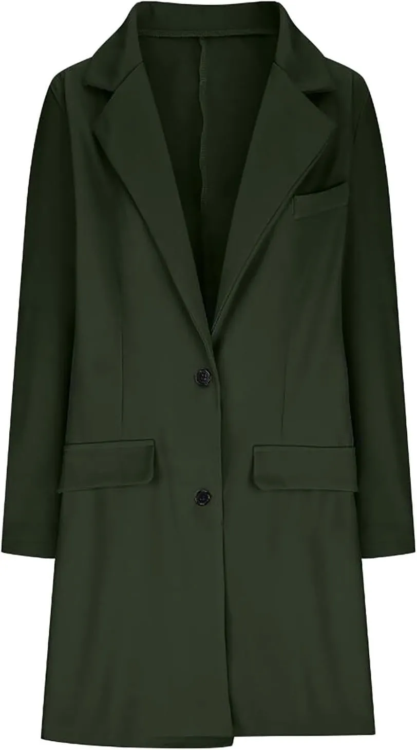 LCMTWX Women'S Coats Jacket Casual Fashion Long Sleeved Mid Long Coat Single Breasted Suit Jacket Womens Clothes Trendy