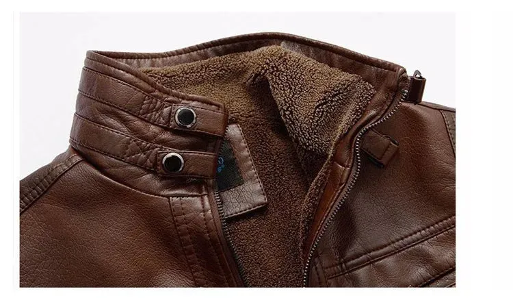 Leather Jacket Men Winter Leanther Jacket Thicken Warm Coat Male Casual Stand Collar Thermal Leather Coats Clothing 5XL