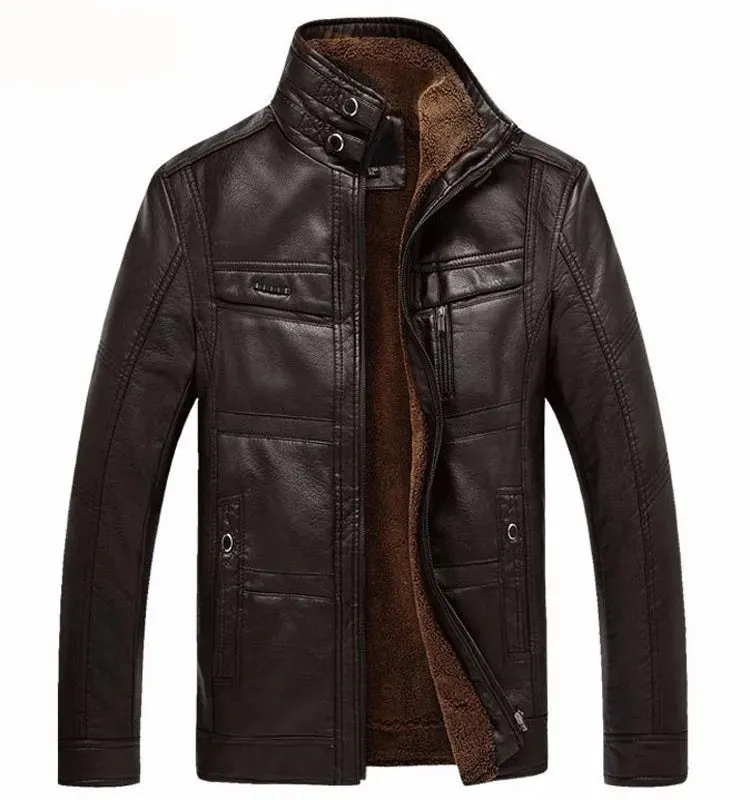 Leather Jacket Men Winter Leanther Jacket Thicken Warm Coat Male Casual Stand Collar Thermal Leather Coats Clothing 5XL