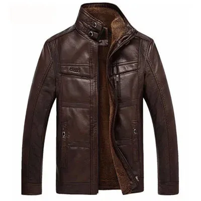 Leather Jacket Men Winter Leanther Jacket Thicken Warm Coat Male Casual Stand Collar Thermal Leather Coats Clothing 5XL