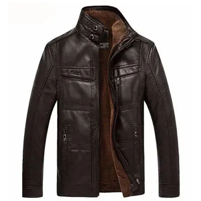 Leather Jacket Men Winter Leanther Jacket Thicken Warm Coat Male Casual Stand Collar Thermal Leather Coats Clothing 5XL