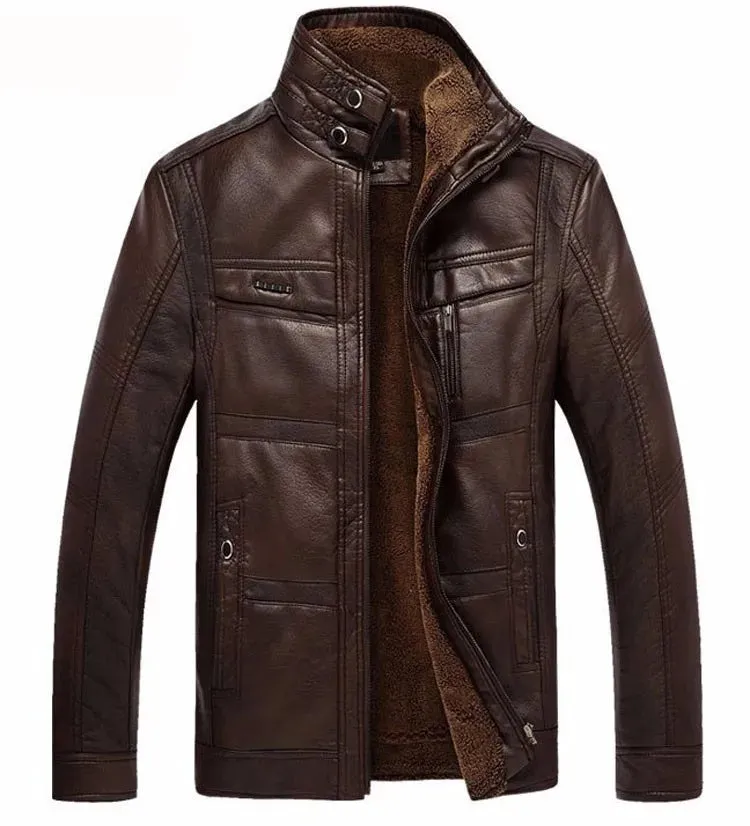 Leather Jacket Men Winter Leanther Jacket Thicken Warm Coat Male Casual Stand Collar Thermal Leather Coats Clothing 5XL