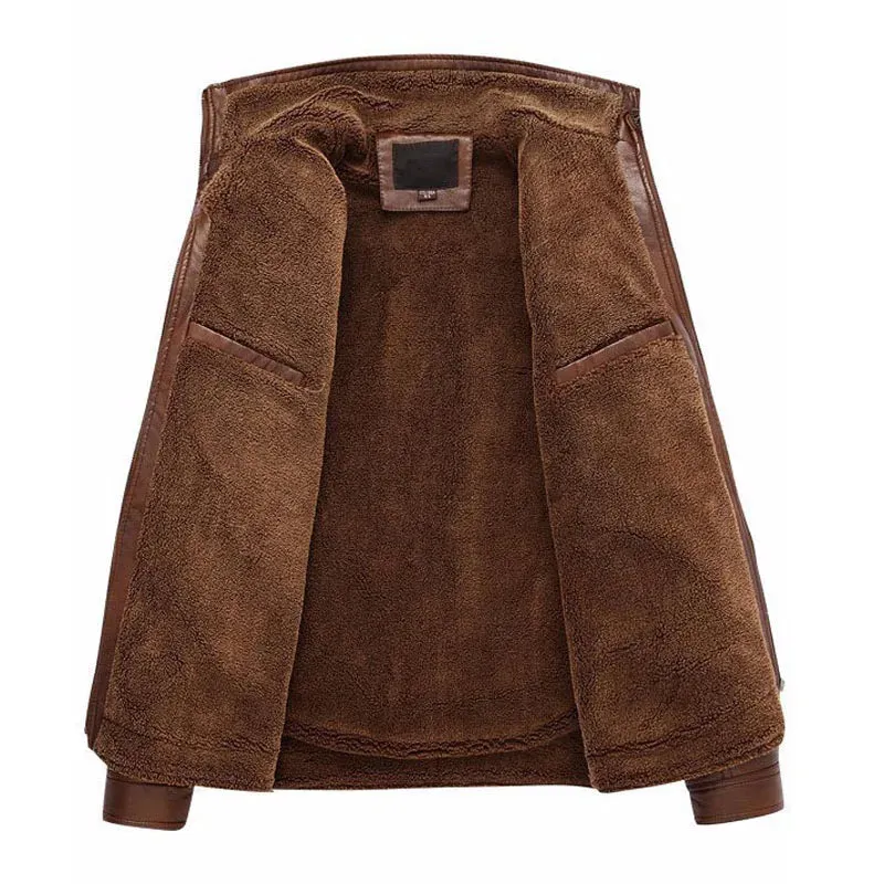 Leather Jacket Men Winter Leanther Jacket Thicken Warm Coat Male Casual Stand Collar Thermal Leather Coats Clothing 5XL