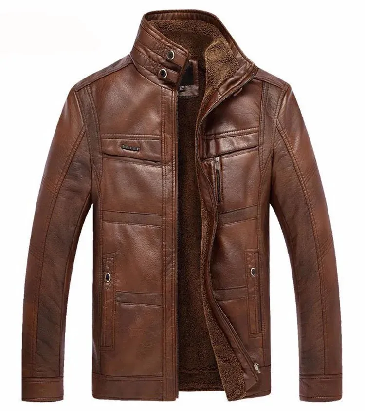 Leather Jacket Men Winter Leanther Jacket Thicken Warm Coat Male Casual Stand Collar Thermal Leather Coats Clothing 5XL