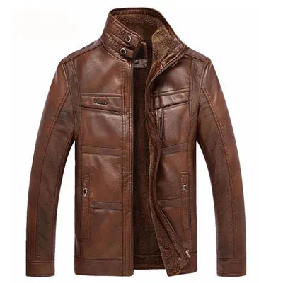 Leather Jacket Men Winter Leanther Jacket Thicken Warm Coat Male Casual Stand Collar Thermal Leather Coats Clothing 5XL
