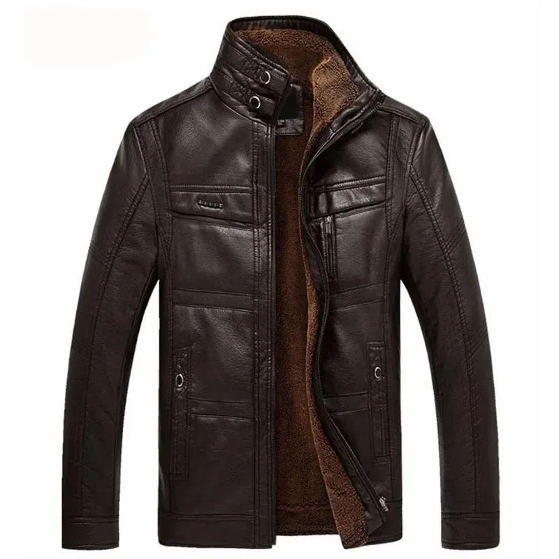Leather Jacket Men Winter Leanther Jacket Thicken Warm Coat Male Casual Stand Collar Thermal Leather Coats Clothing 5XL