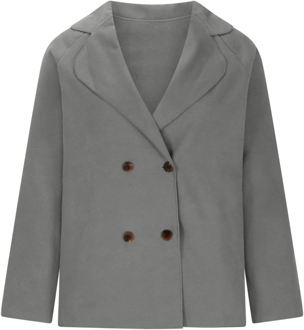 Lmdudan Women's Classic Notched Lapel Coat Double-Breasted Warm Pea Coat 2024 Fashion Solid Color Overcoat with Pockets