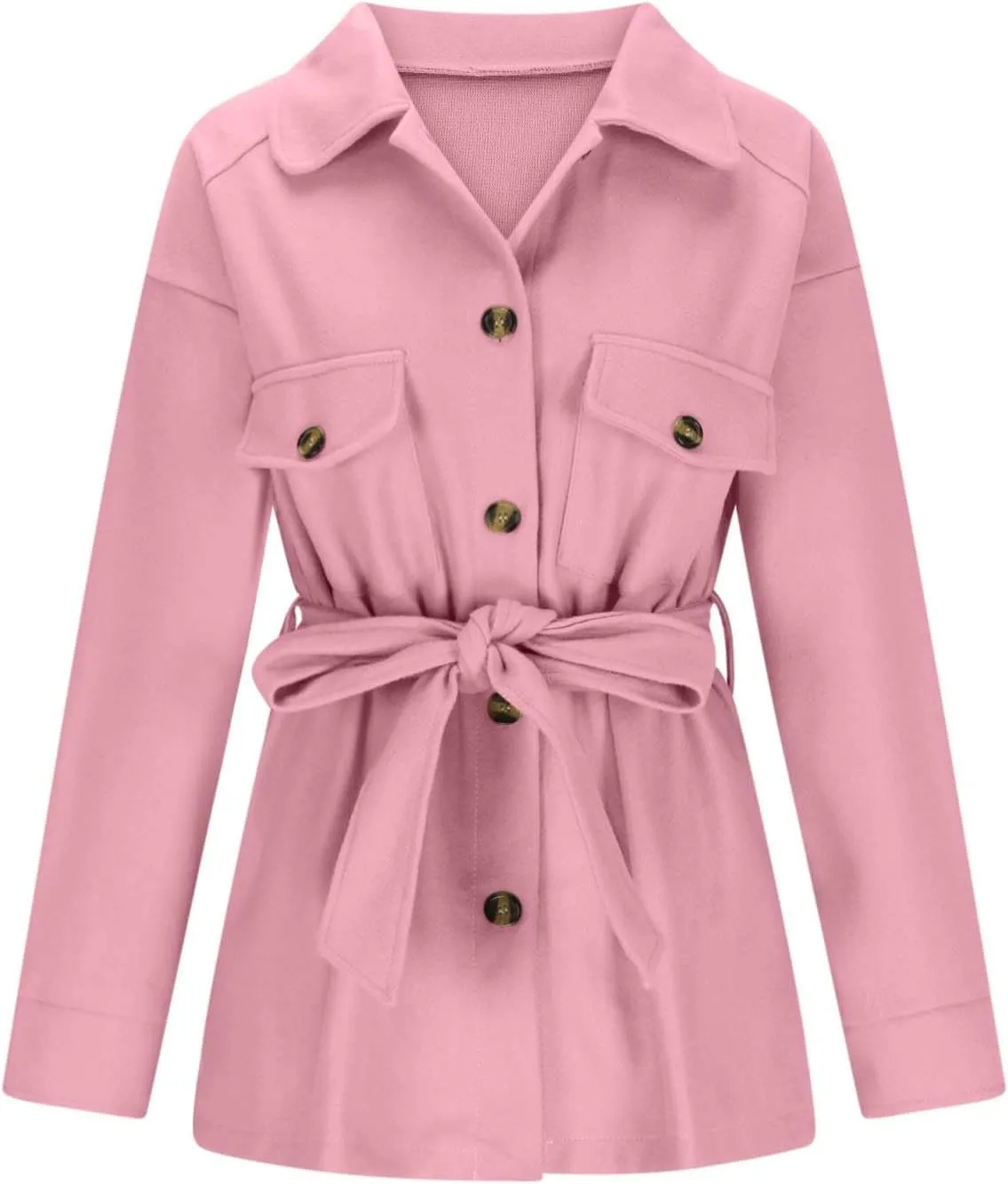 Lmdudan Womens Wool Blend Shacket Jacket Oversized Long Sleeve Button Down Jackets Solid Color Cardigan Outwear with Pocket