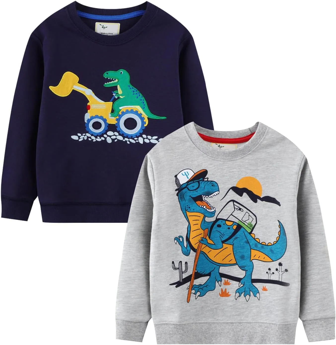LOKTARC 2 Pack Toddler Boys Sweatshirts Patterned Long Sleeve Pullover Crewneck Tops Shirts