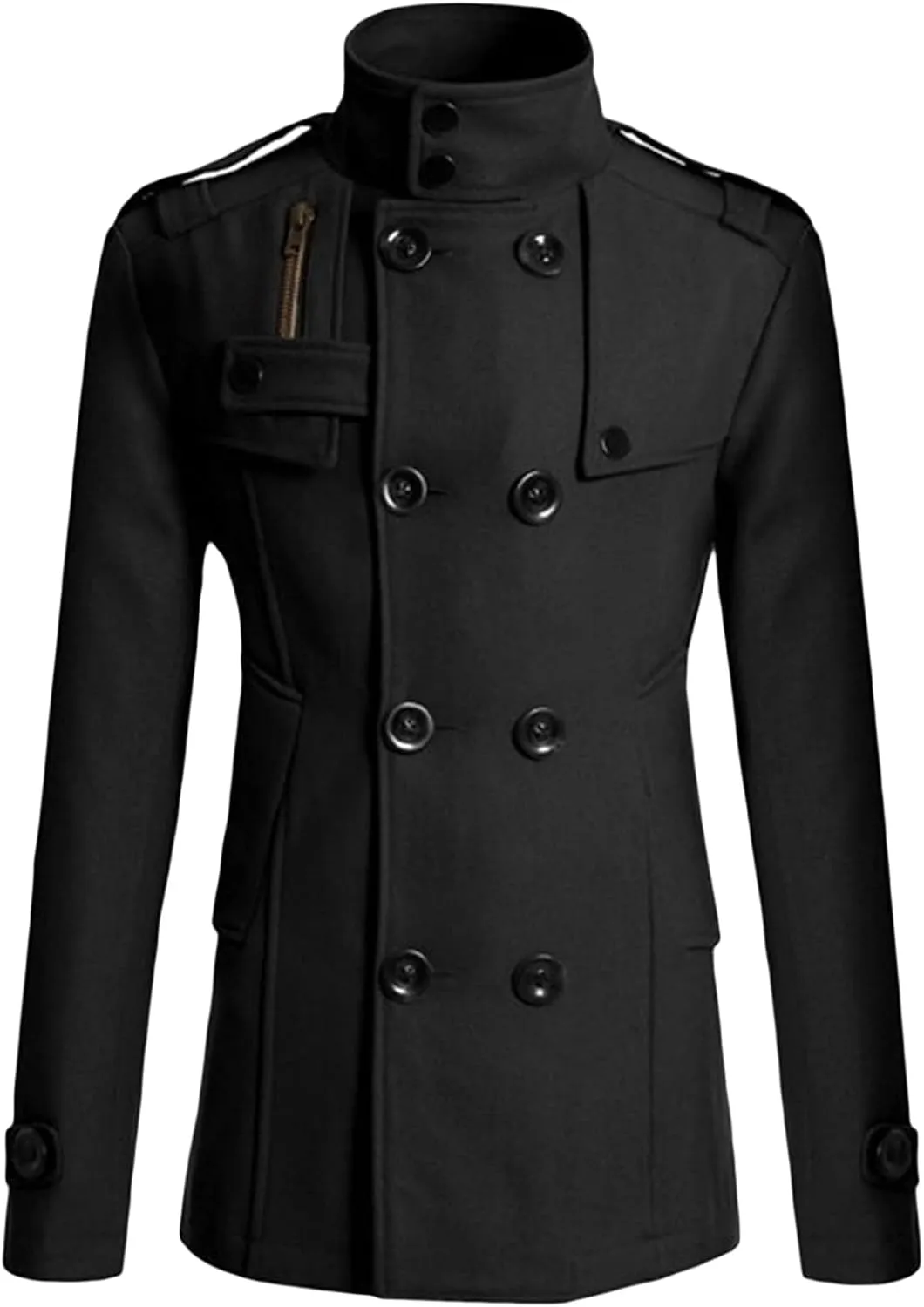 Maiyifu-GJ Men Double Breasted Wool Blend Pea Coat Winter Mid Long Windbreaker Overcoat Slim Fit Warm Trench Coat Outerwear