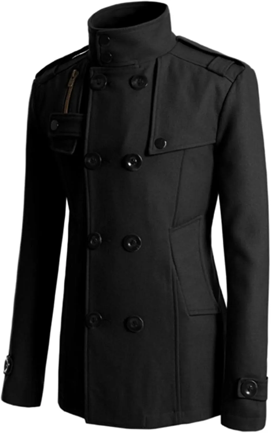 Maiyifu-GJ Men Double Breasted Wool Blend Pea Coat Winter Mid Long Windbreaker Overcoat Slim Fit Warm Trench Coat Outerwear