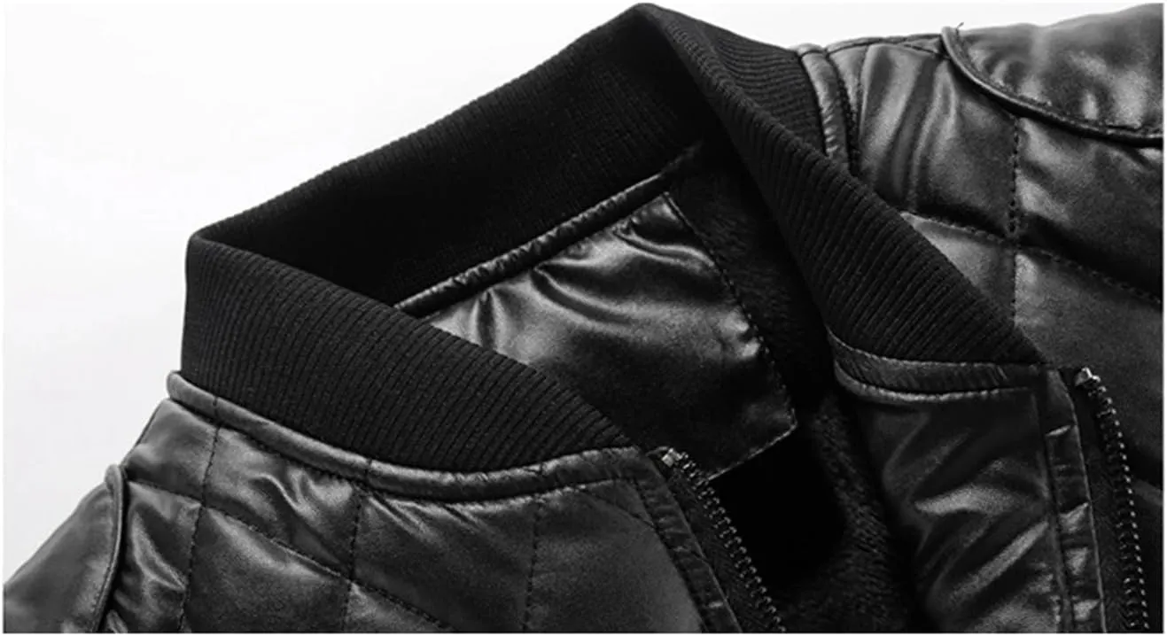 Men's Leather Acket Fashion Fleece Vintage Leather Coats Casual Faux Leather Motorcycle Outwear Biker Coats