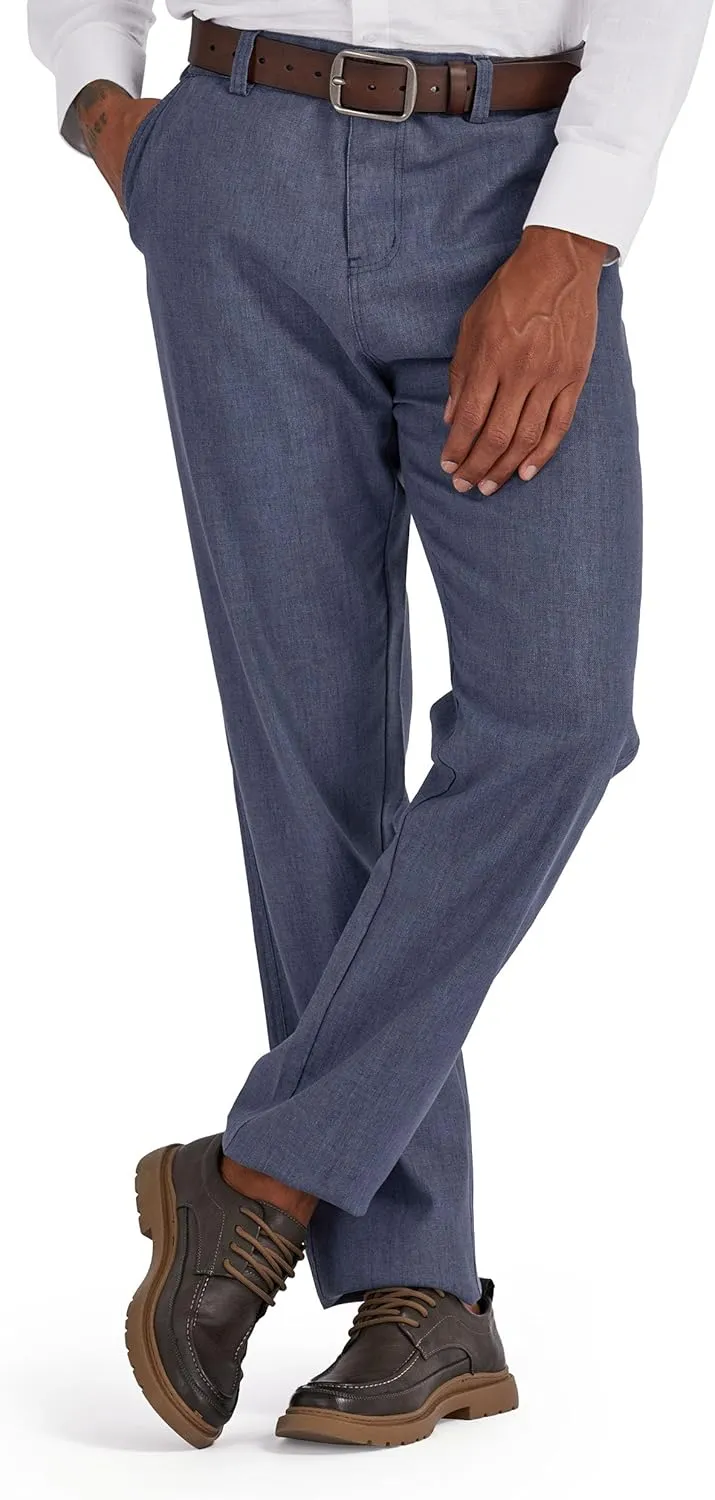Men's Linen Cotton Flat Front Regular Fit Dress Pants Solid Lightweight Trousers