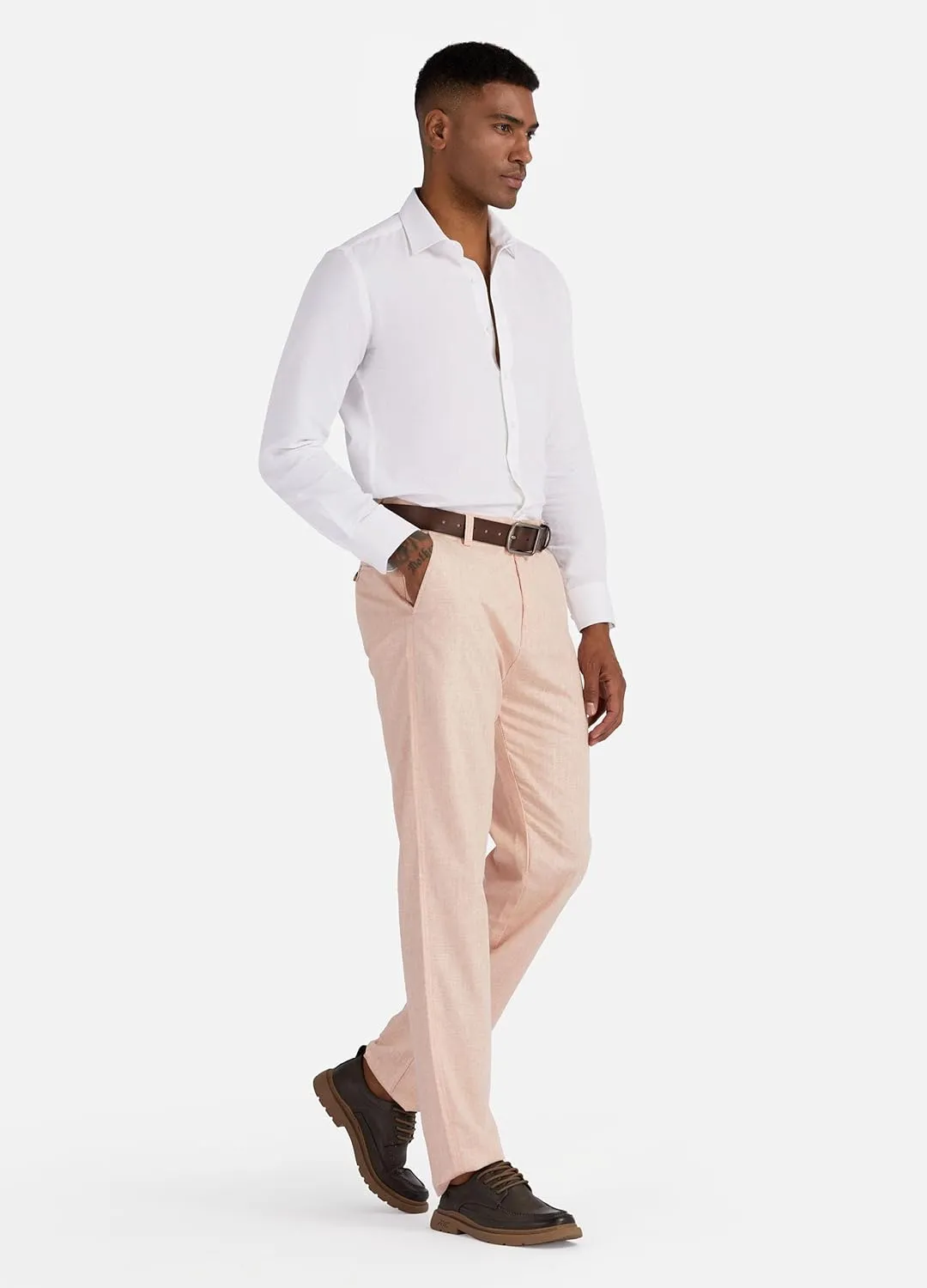 Men's Linen Cotton Flat Front Regular Fit Dress Pants Solid Lightweight Trousers