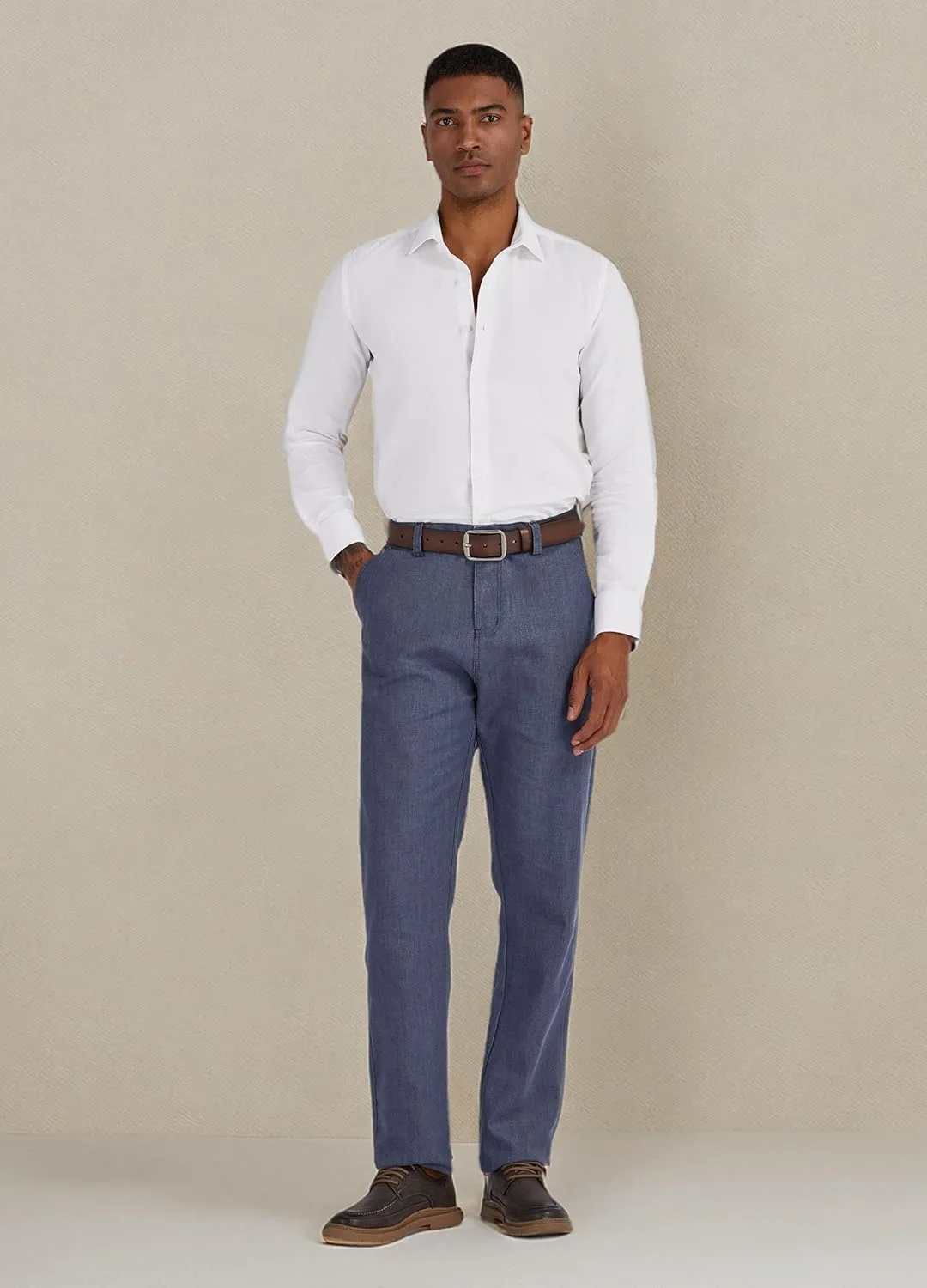 Men's Linen Cotton Flat Front Regular Fit Dress Pants Solid Lightweight Trousers